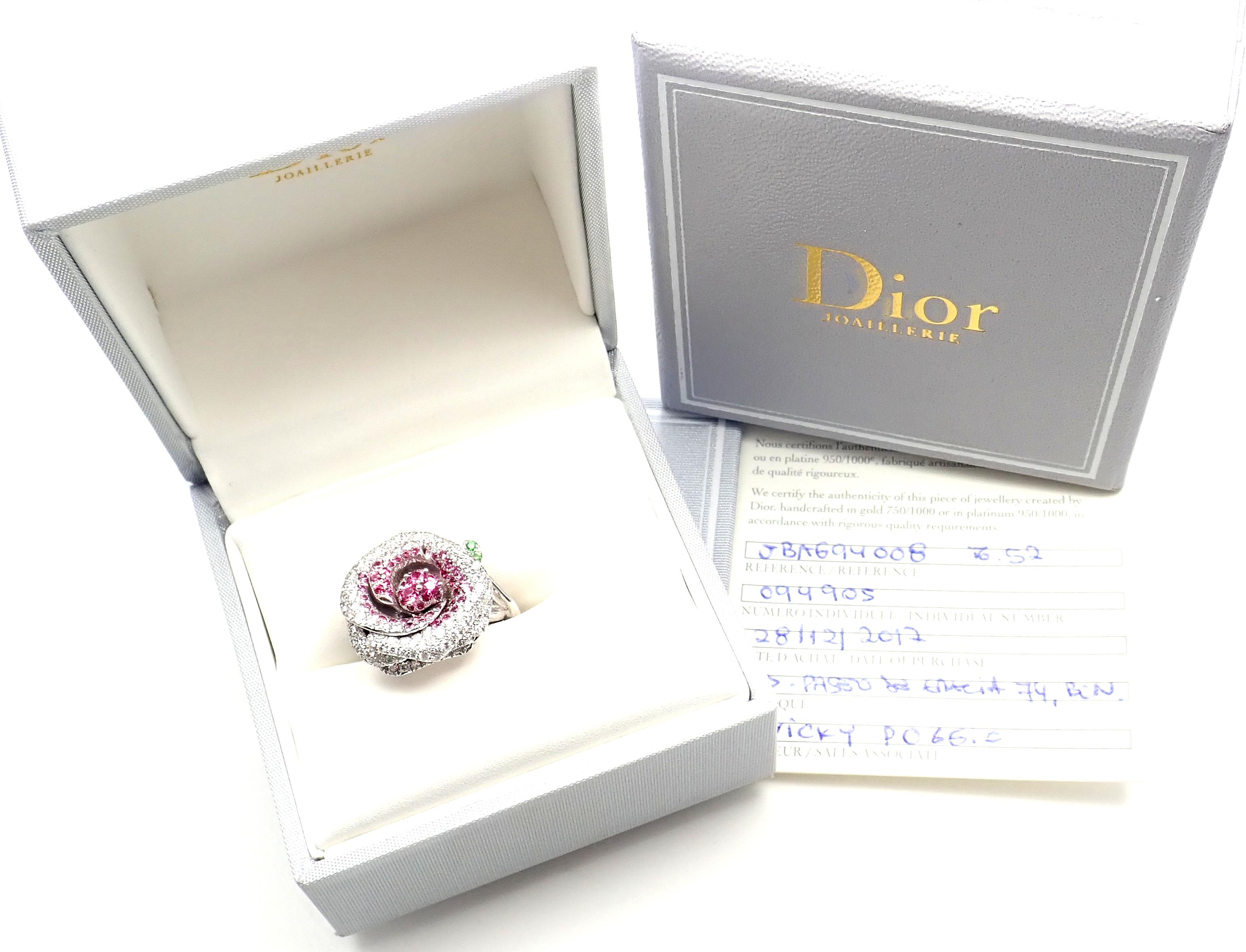 Christian Dior Bagatelle Flower Diamond Pink Sapphire White Gold Ring 2