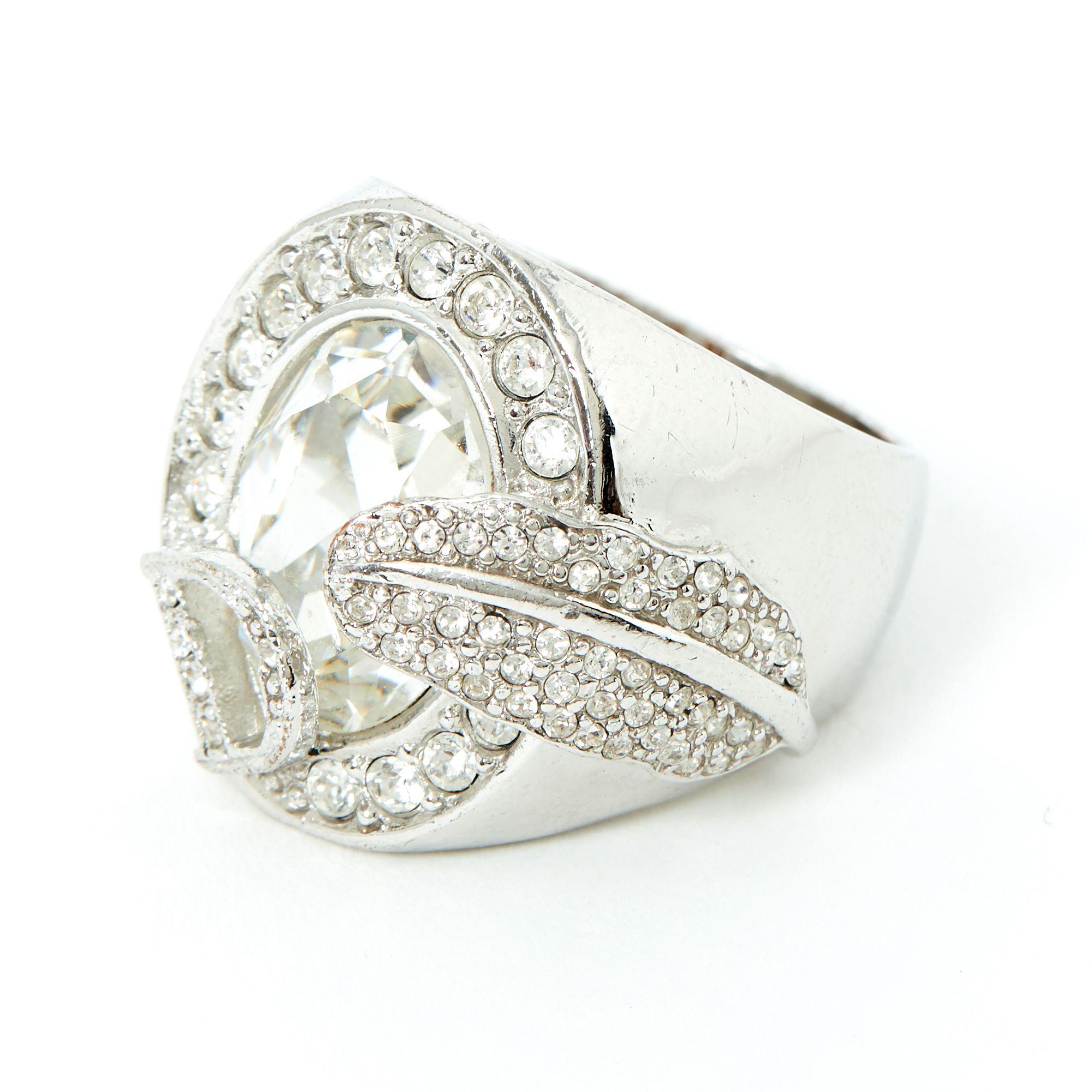 Christian Dior Bague D TDD50 Silver Color Fancy Diamonds Ring US5.75 In Good Condition For Sale In PARIS, FR