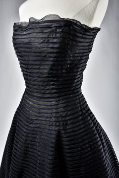 Christian Dior Ball Gown in black tulle & satin appliqué N° 363404 Circa 1955