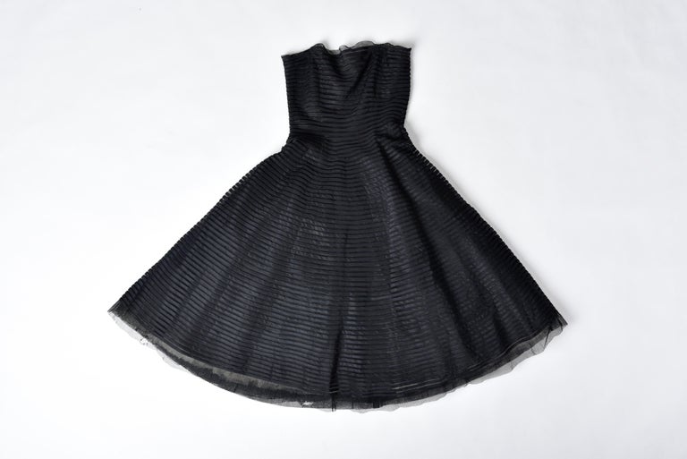 Black Christian Dior Ball Gown in black tulle & satin appliqué N° 363404 Circa 1955 For Sale