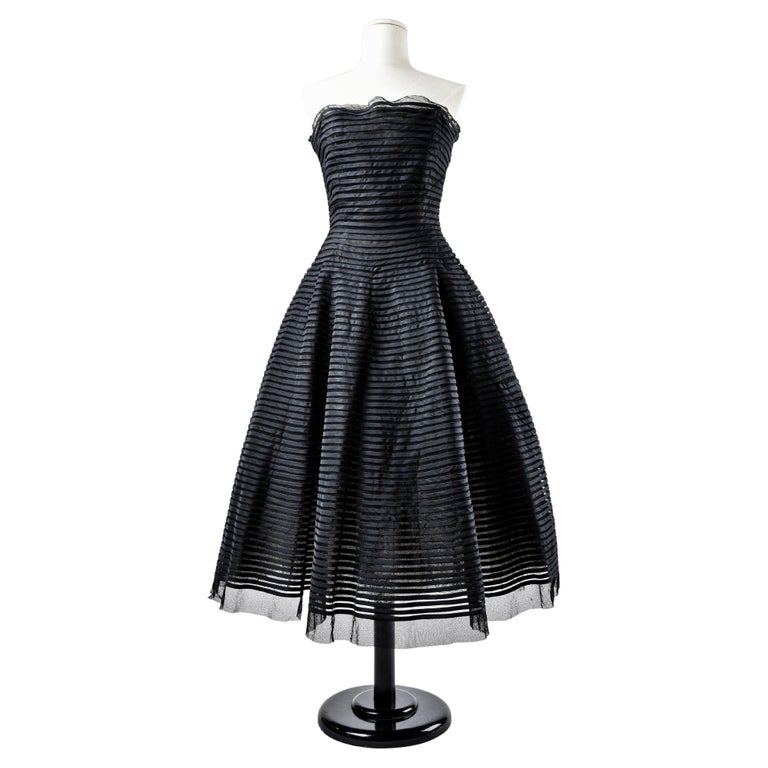 Christian Dior Ball Gown in black tulle & satin appliqué N° 363404 Circa 1955 For Sale