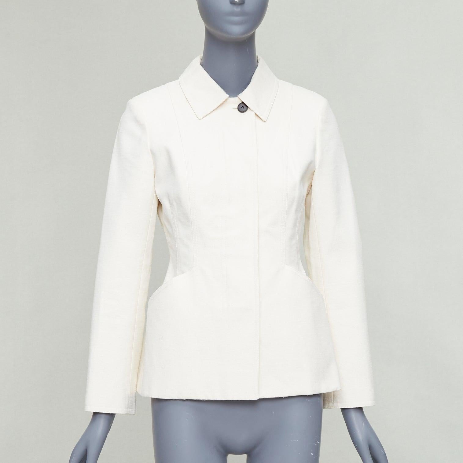 CHRISTIAN DIOR Bar Jacket Veste contour en toile de coton mélangé crème FR36 S en vente 5