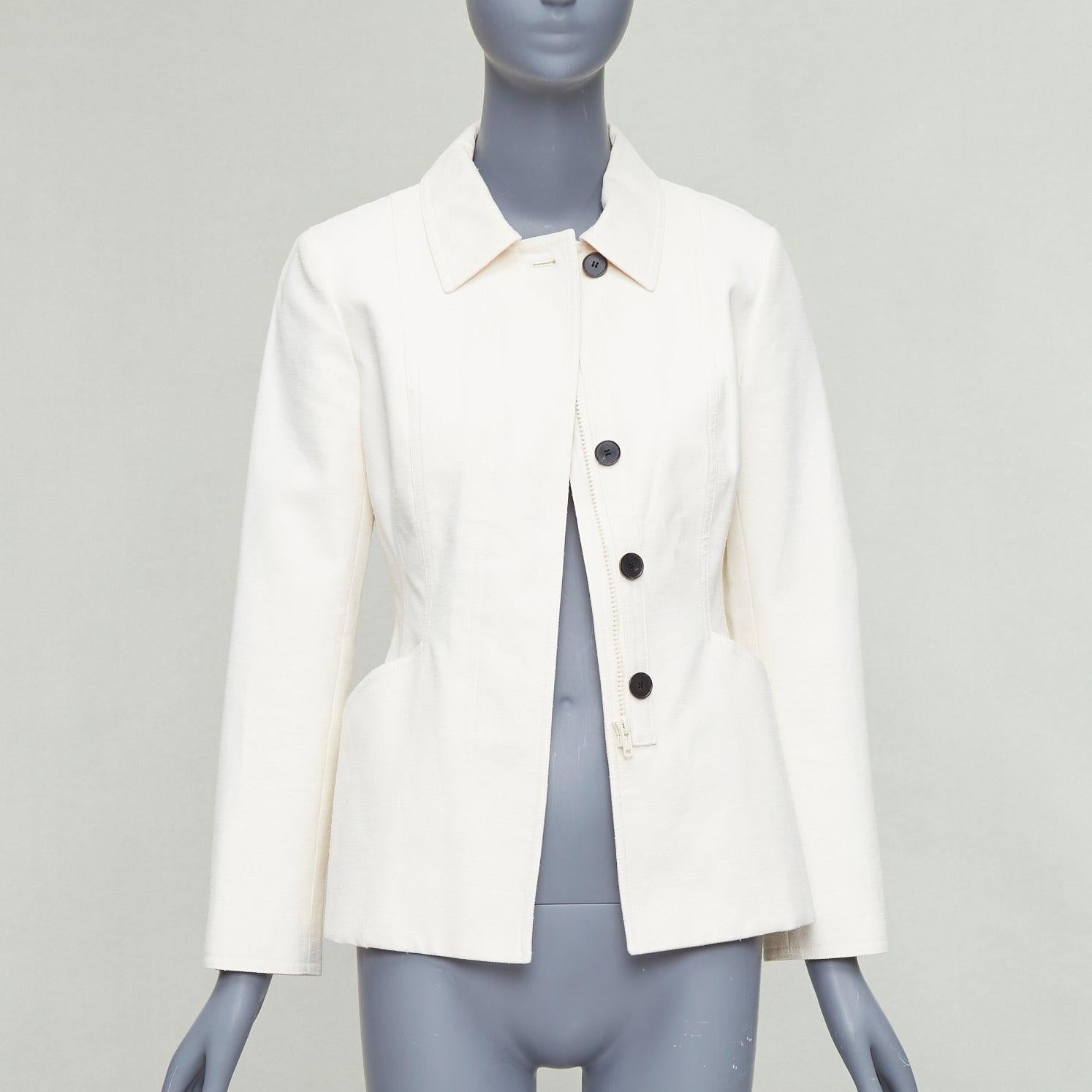 Gray CHRISTIAN DIOR Bar Jacket cream cotton blend canvas contour jacket FR36 S