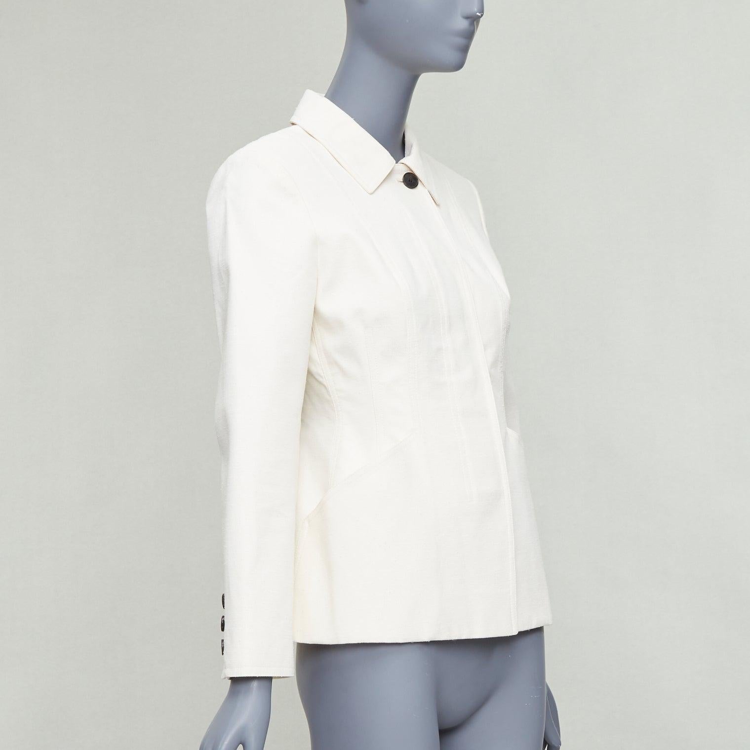 CHRISTIAN DIOR Bar Jacket cream cotton blend canvas contour jacket FR36 S In Excellent Condition In Hong Kong, NT