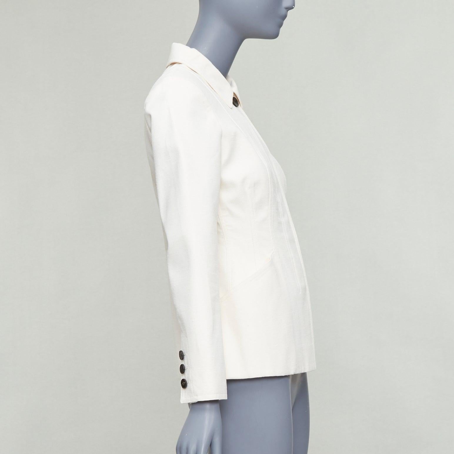 CHRISTIAN DIOR Bar Jacket Veste contour en toile de coton mélangé crème FR36 S Excellent état - En vente à Hong Kong, NT