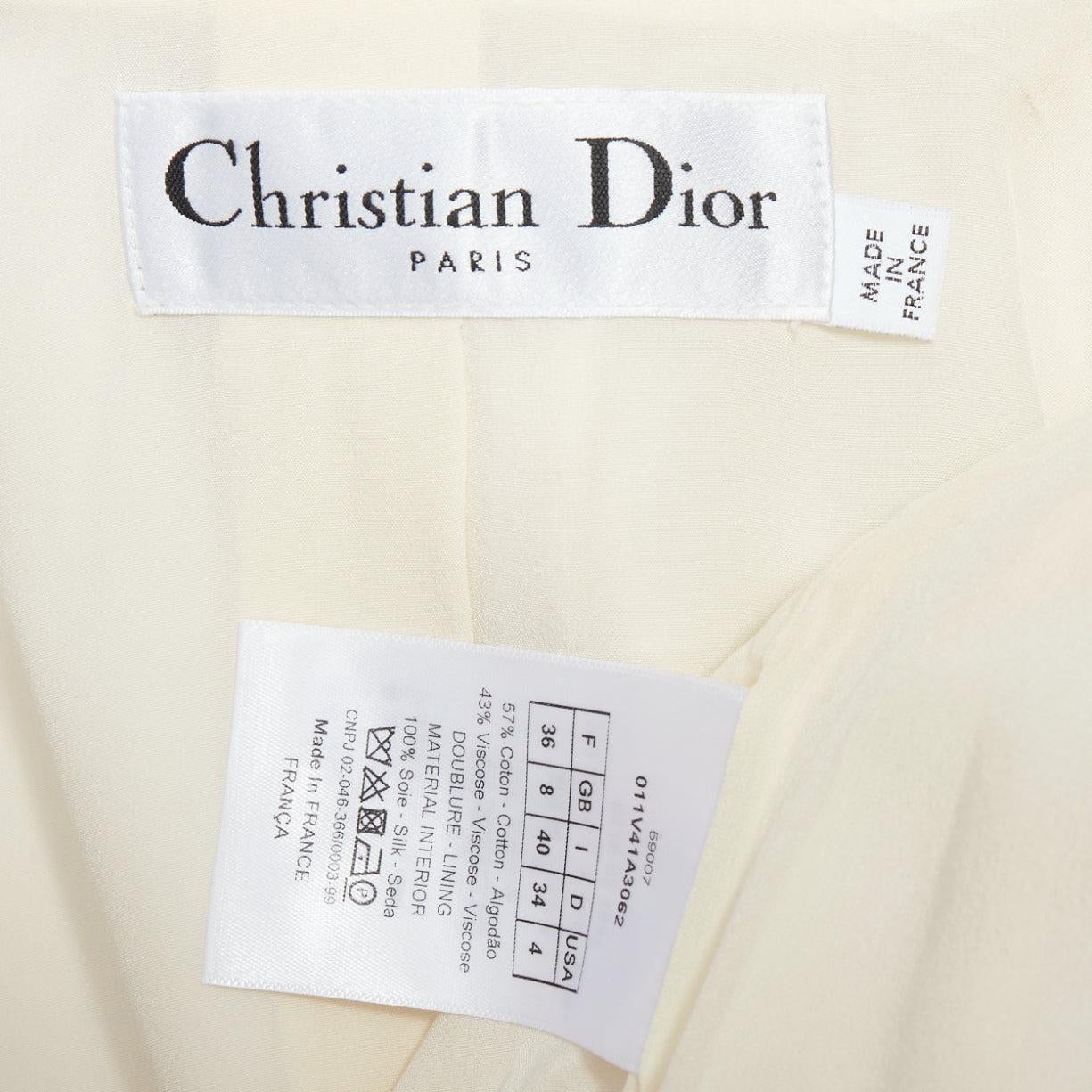 CHRISTIAN DIOR Bar Jacket Veste contour en toile de coton mélangé crème FR36 S Pour femmes en vente