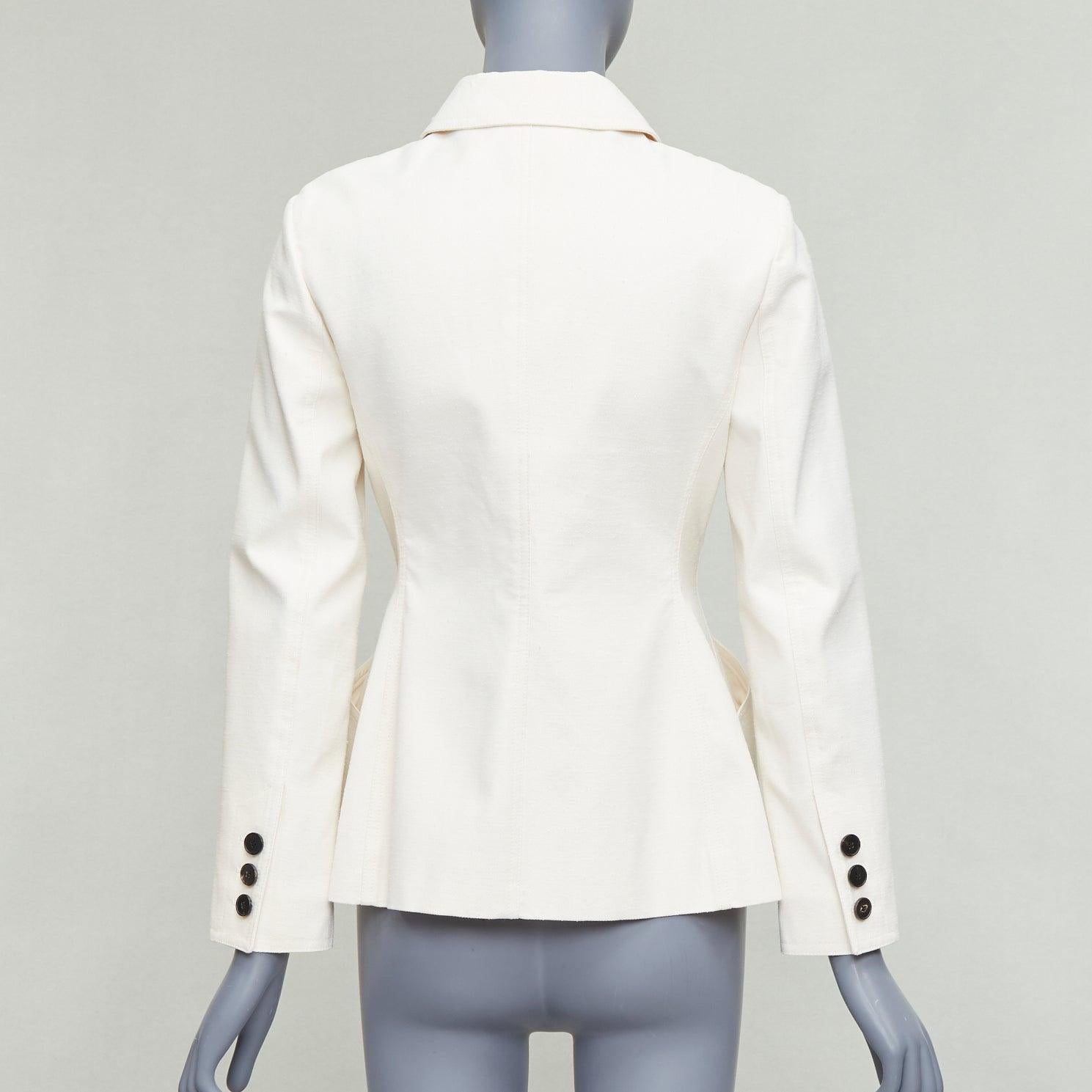 CHRISTIAN DIOR Bar Jacket Veste contour en toile de coton mélangé crème FR36 S en vente 1