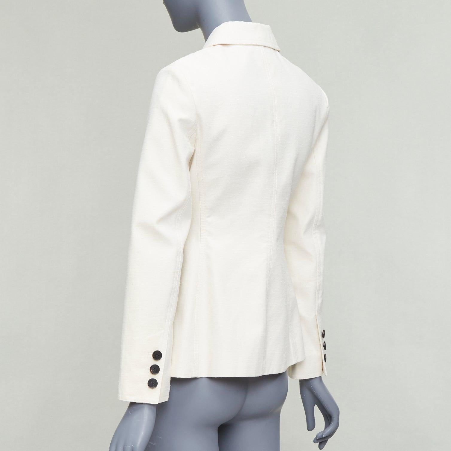 CHRISTIAN DIOR Bar Jacket Veste contour en toile de coton mélangé crème FR36 S en vente 2