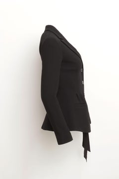 Christian Dior Bar Jacket in Black Wool with Gathered detail and Silk Bow