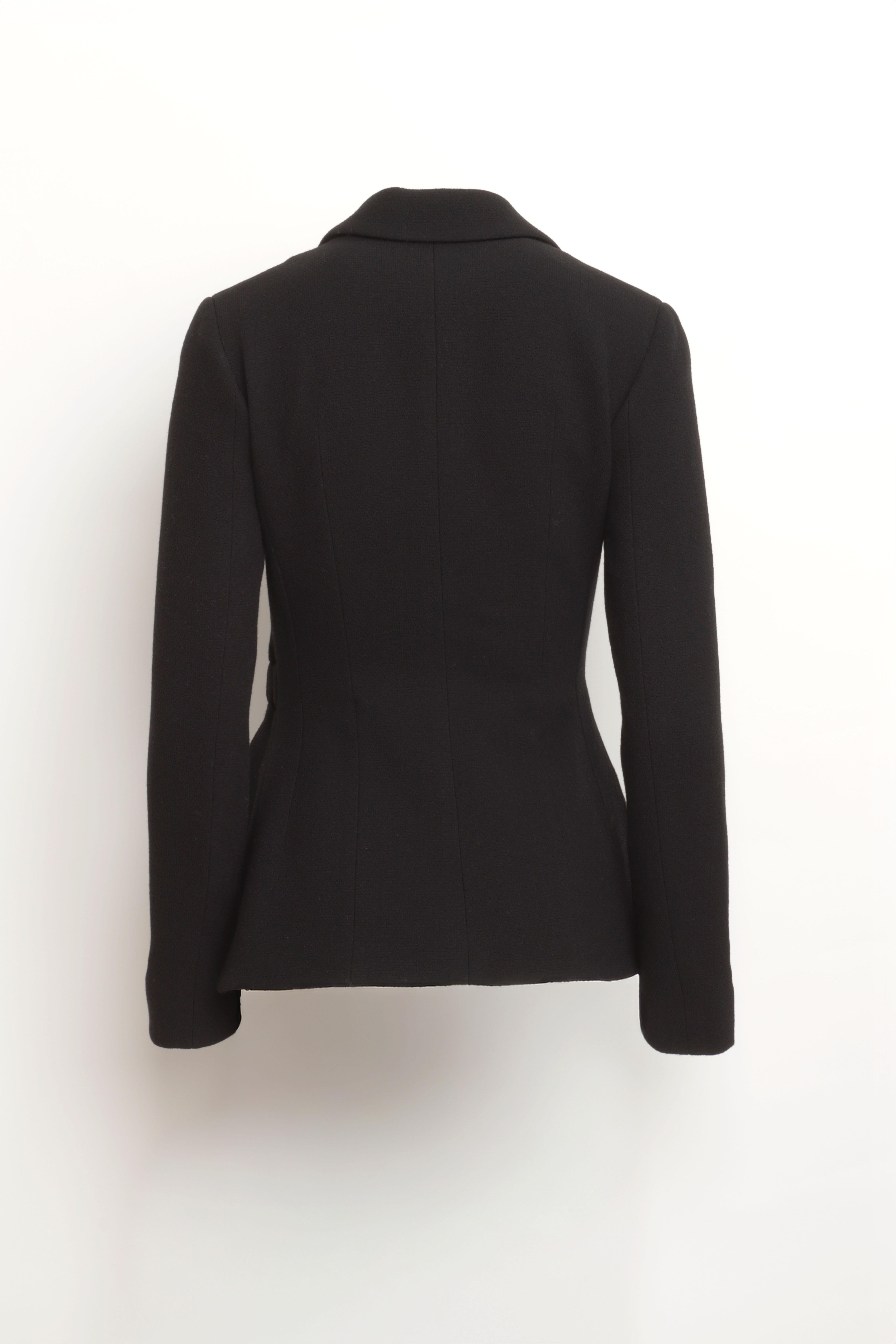 Noir Veste Bar Christian Dior en laine noire avec fronces et nœud en soie en vente