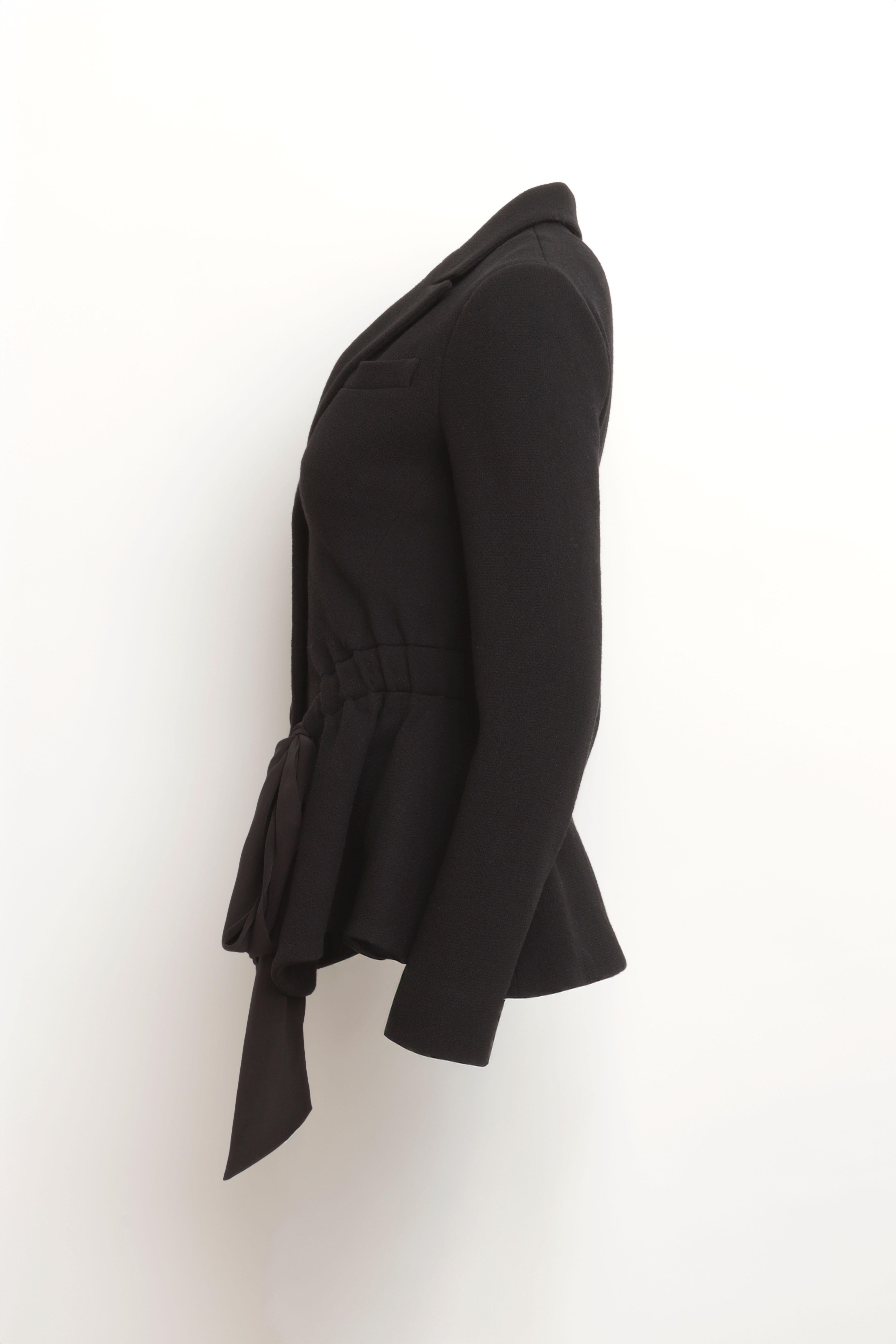 Veste Bar Christian Dior en laine noire avec fronces et nœud en soie Excellent état - En vente à London, GB