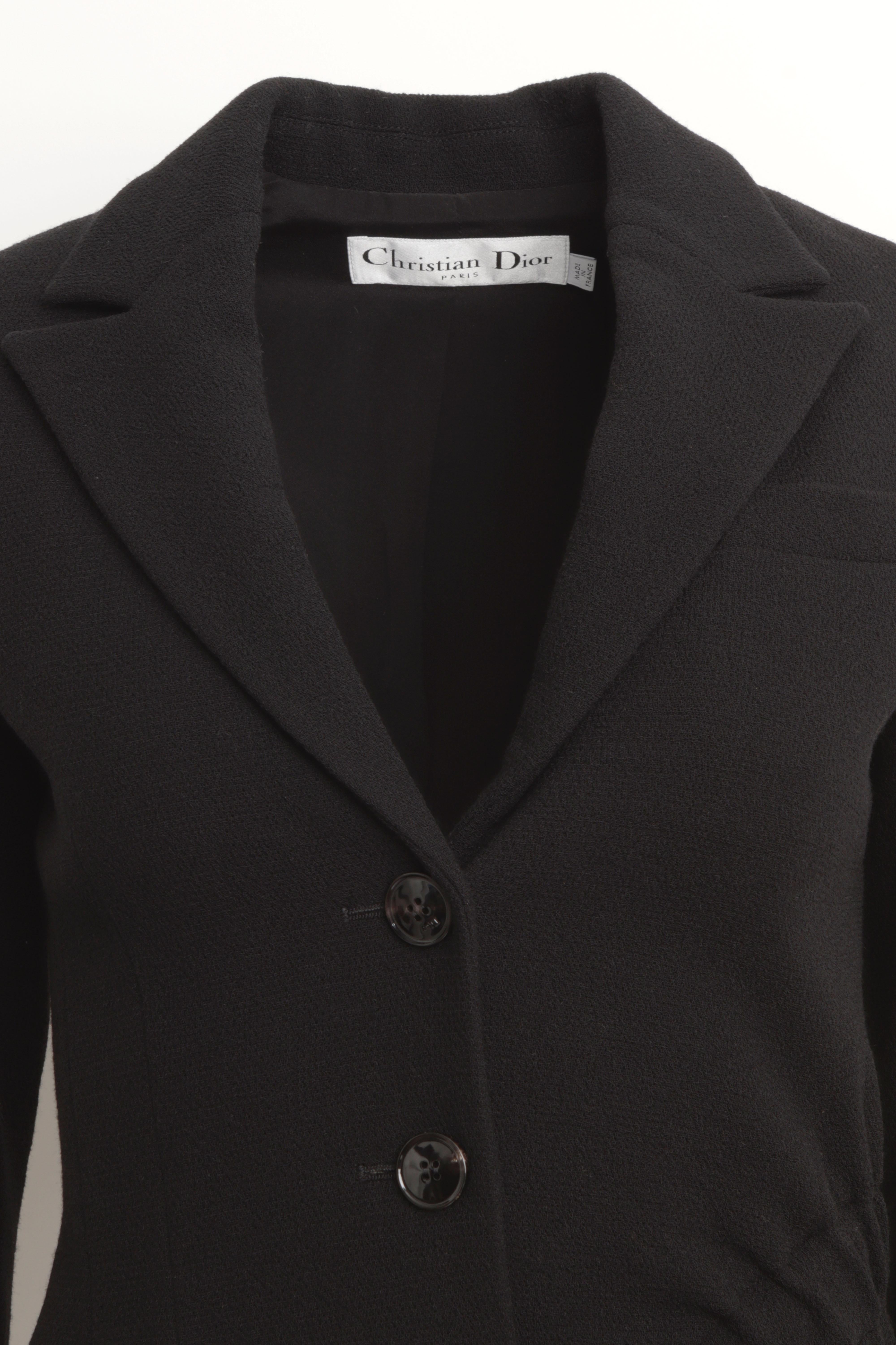 Veste Bar Christian Dior en laine noire avec fronces et nœud en soie Pour femmes en vente