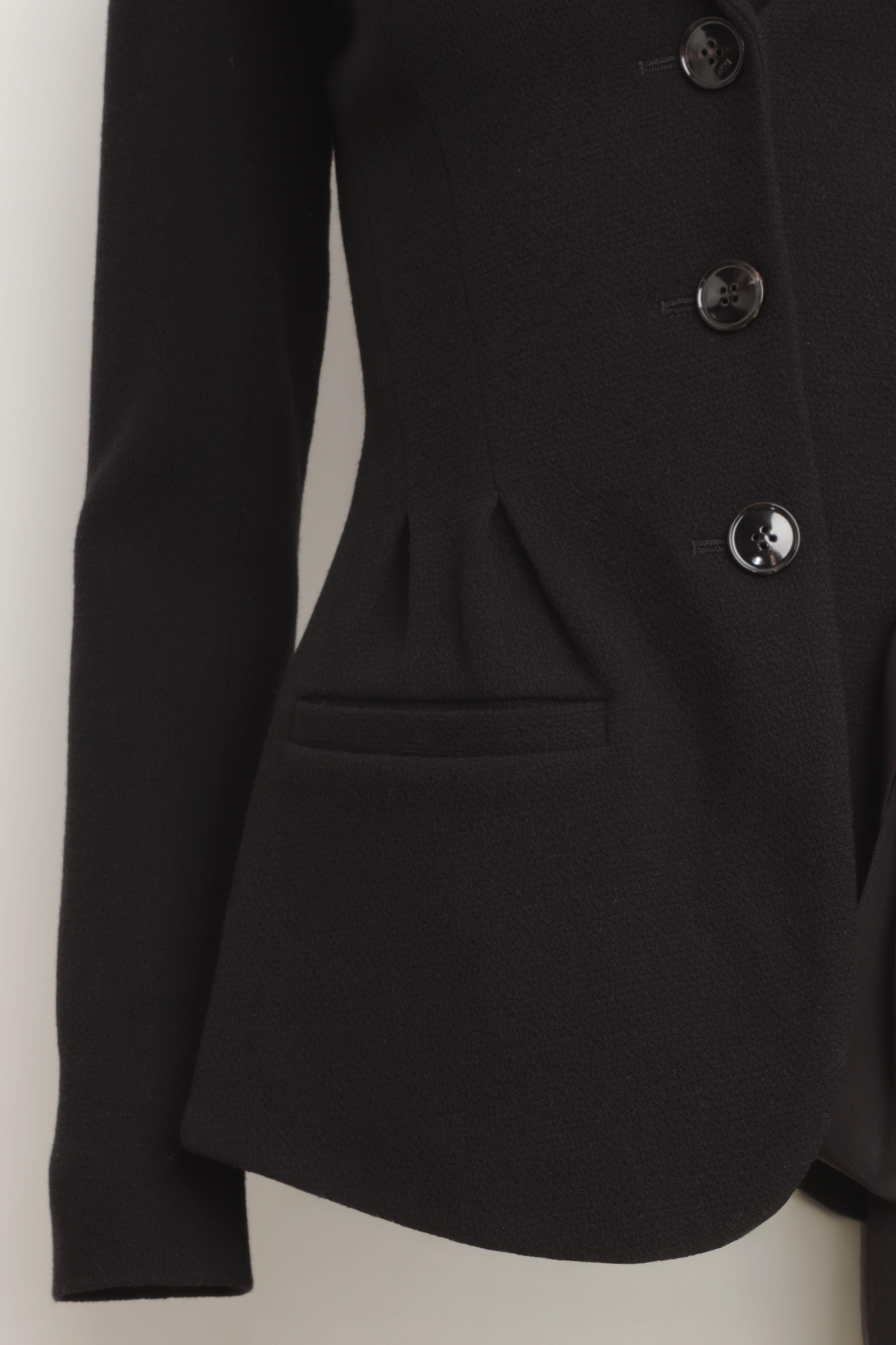 Veste Bar Christian Dior en laine noire avec fronces et nœud en soie en vente 1