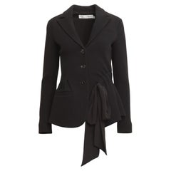 Christian Dior Bar Jacket in Black Wool with Gathered detail and Silk Bow