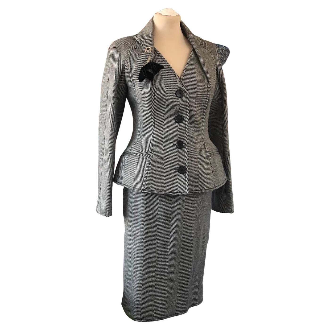 CHRISTIAN DIOR Bar Jacket Suit Herringbone Chevrons Single Breasted ...