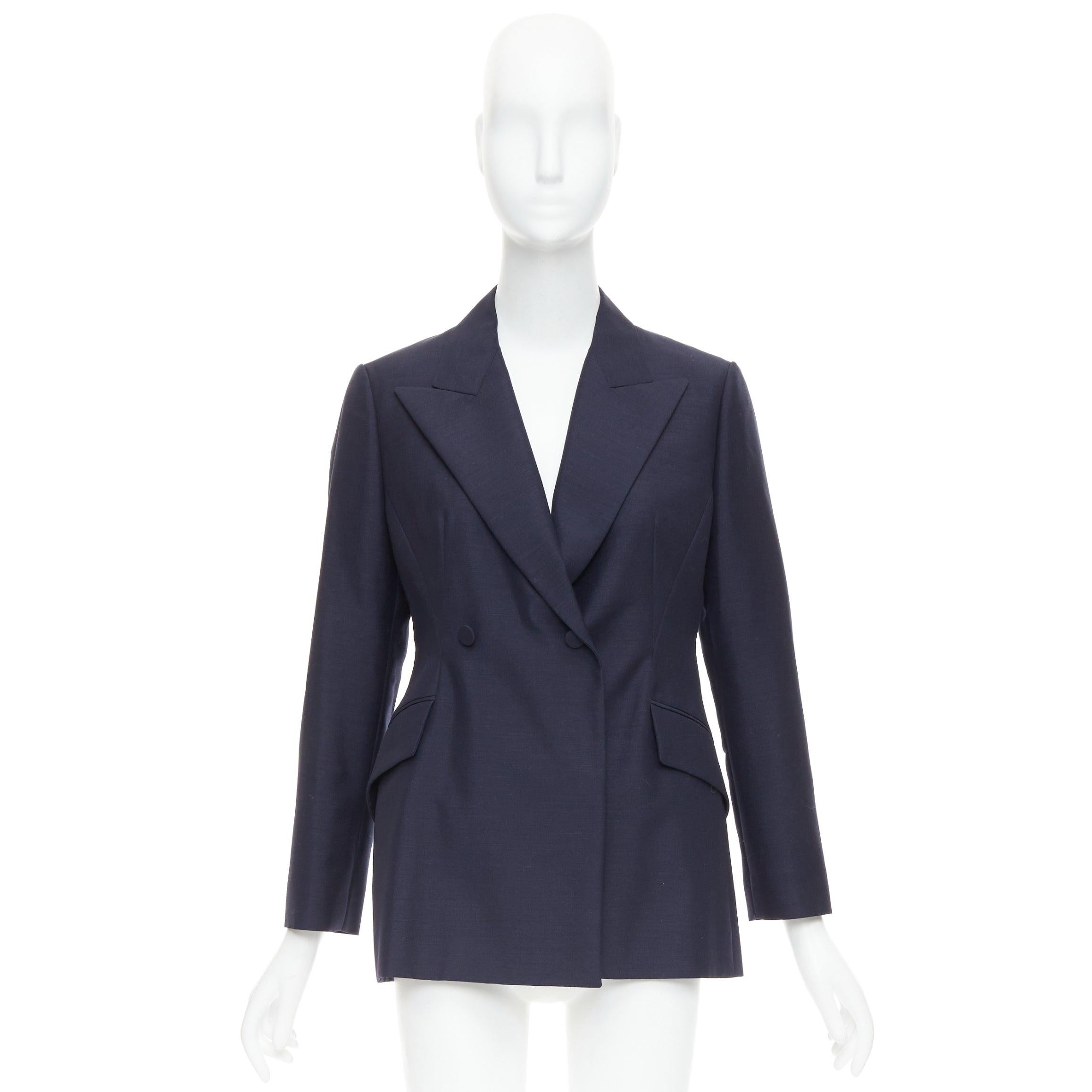 CHRISTIAN DIOR Bar navy mohair wool double breasted silk lined blazer FR42 XL For Sale 5