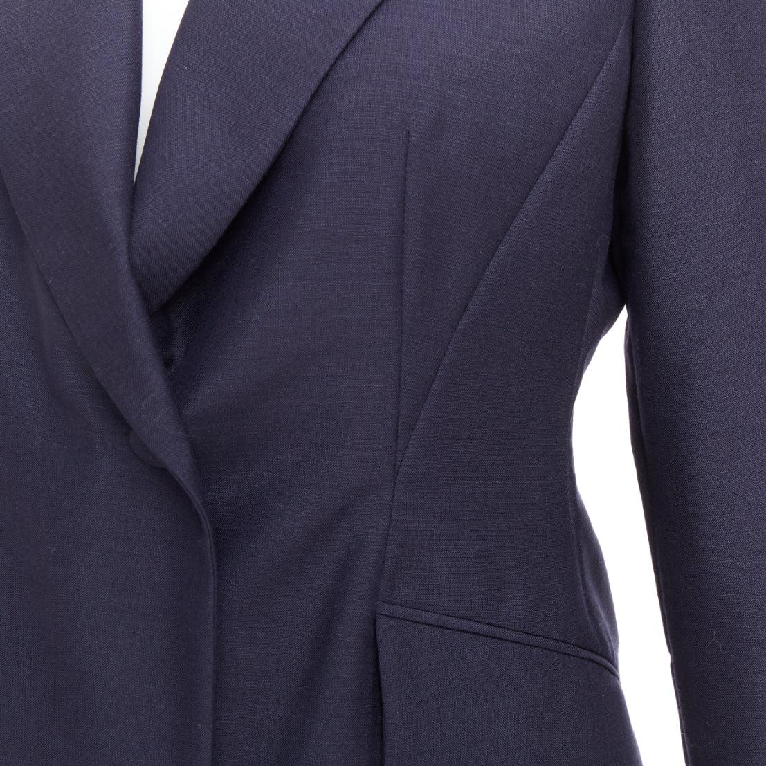 CHRISTIAN DIOR Bar navy mohair wool double breasted silk lined blazer FR42 XL
Reference: TGAS/E01001
Brand: Dior
Model: Bar
Material: Mohair, Wool
Color: Navy
Pattern: Solid
Closure: Button
Lining: Navy Silk
Extra Details: Signature Bar jacket with