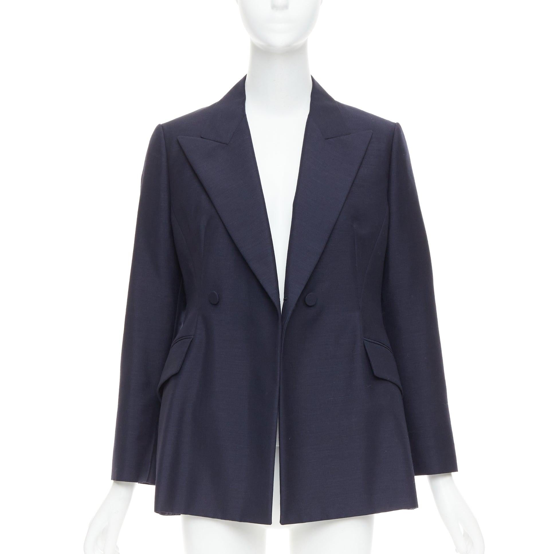 Black CHRISTIAN DIOR Bar navy mohair wool double breasted silk lined blazer FR42 XL For Sale