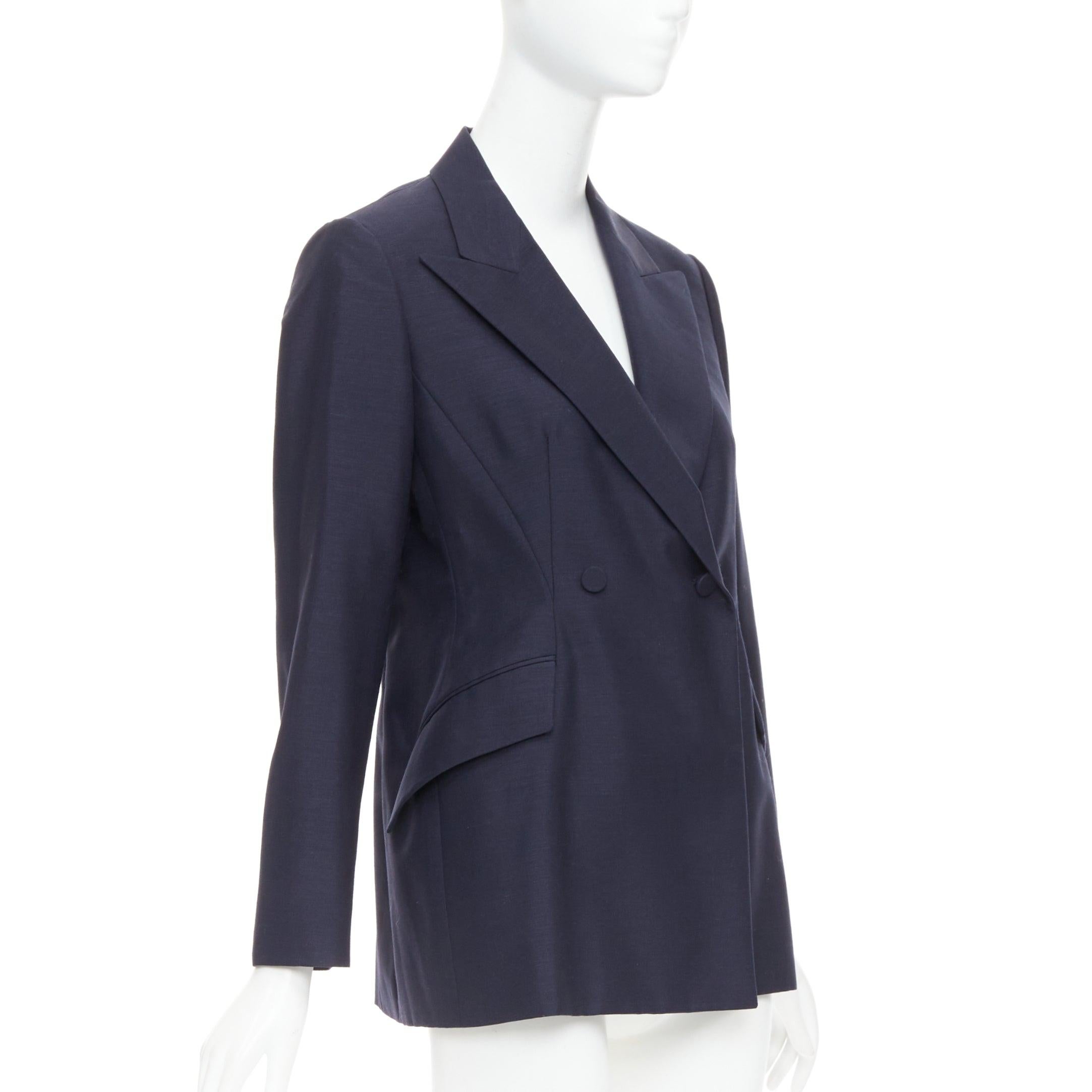 CHRISTIAN DIOR Bar navy mohair wool double breasted silk lined blazer FR42 XL In Good Condition For Sale In Hong Kong, NT