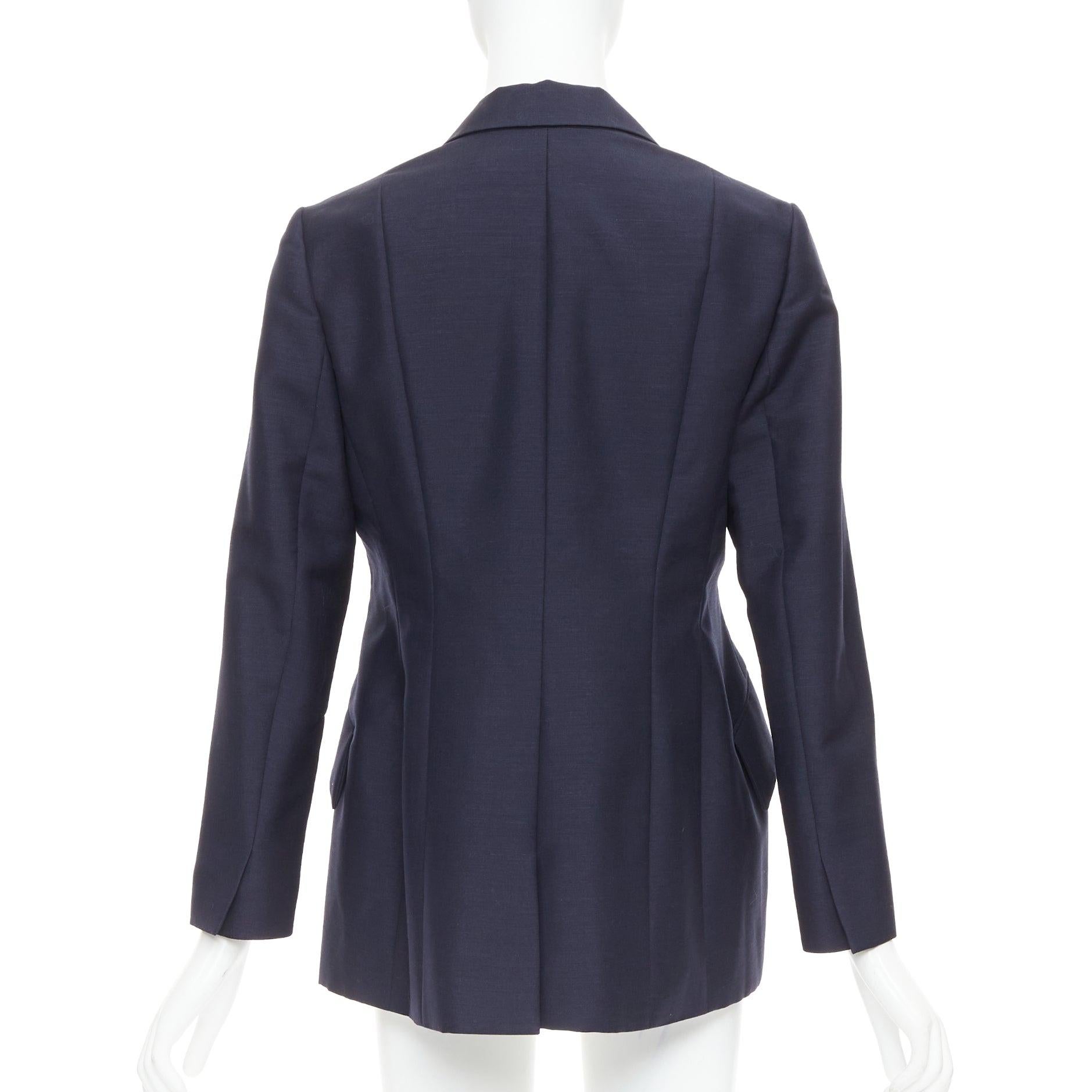 CHRISTIAN DIOR Bar navy mohair wool double breasted silk lined blazer FR42 XL For Sale 1