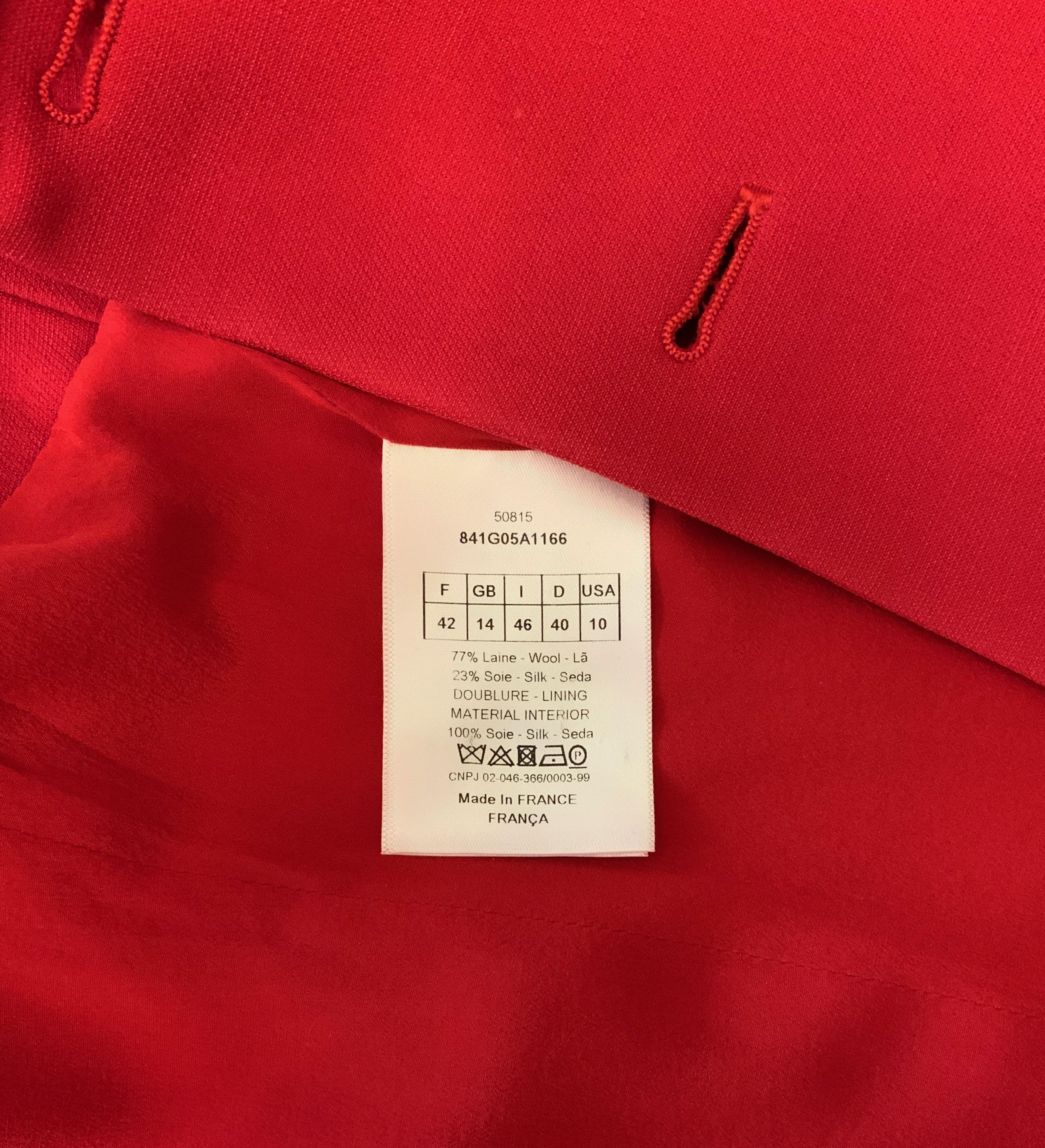 Christian Dior Red Off-the-Shoulder Bar Jacket and Midi Skirt In Good Condition In Geneva, CH