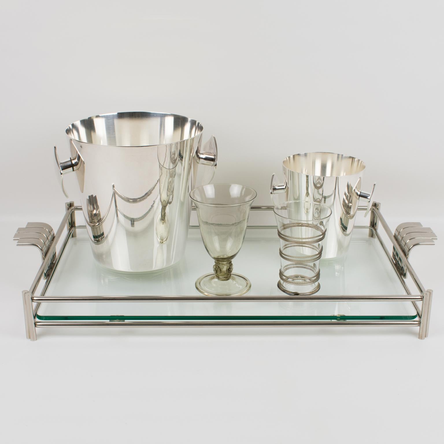 Late 20th Century Christian Dior Barware Silver Plate and Glass Tray