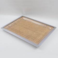 Christian Dior Barware Tray Lucite, Rattan and Chrome