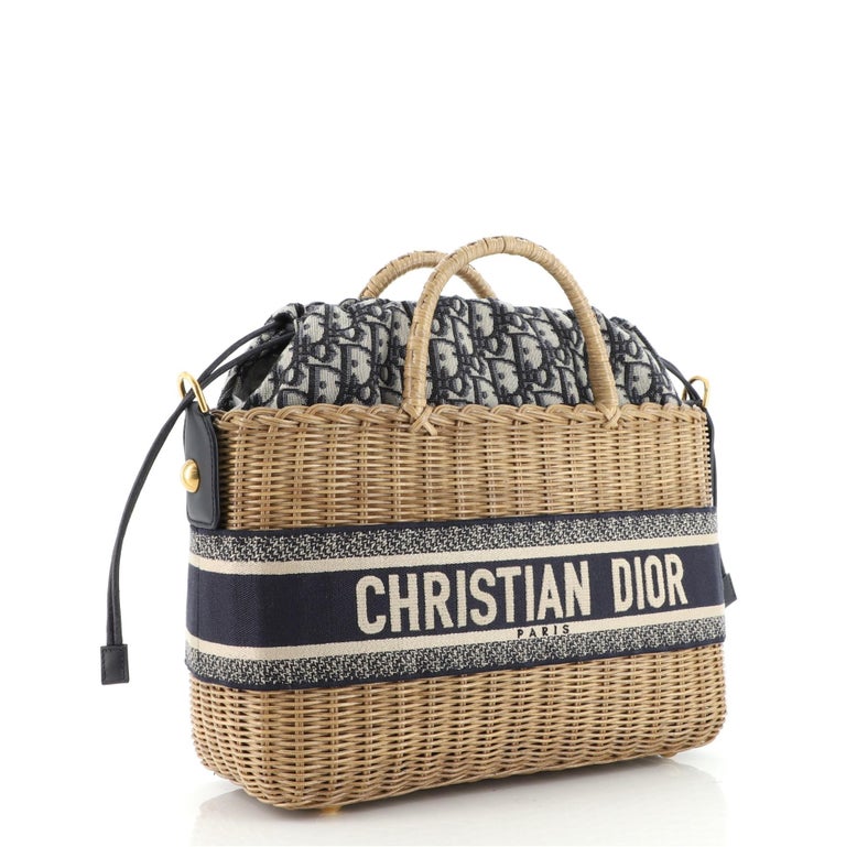 Christian Dior Basket Bag Wicker and Oblique Canvas Large at 1stDibs