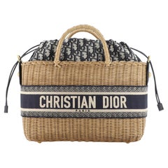 Christian Dior - Sac à panier en osier et toile oblique - Large