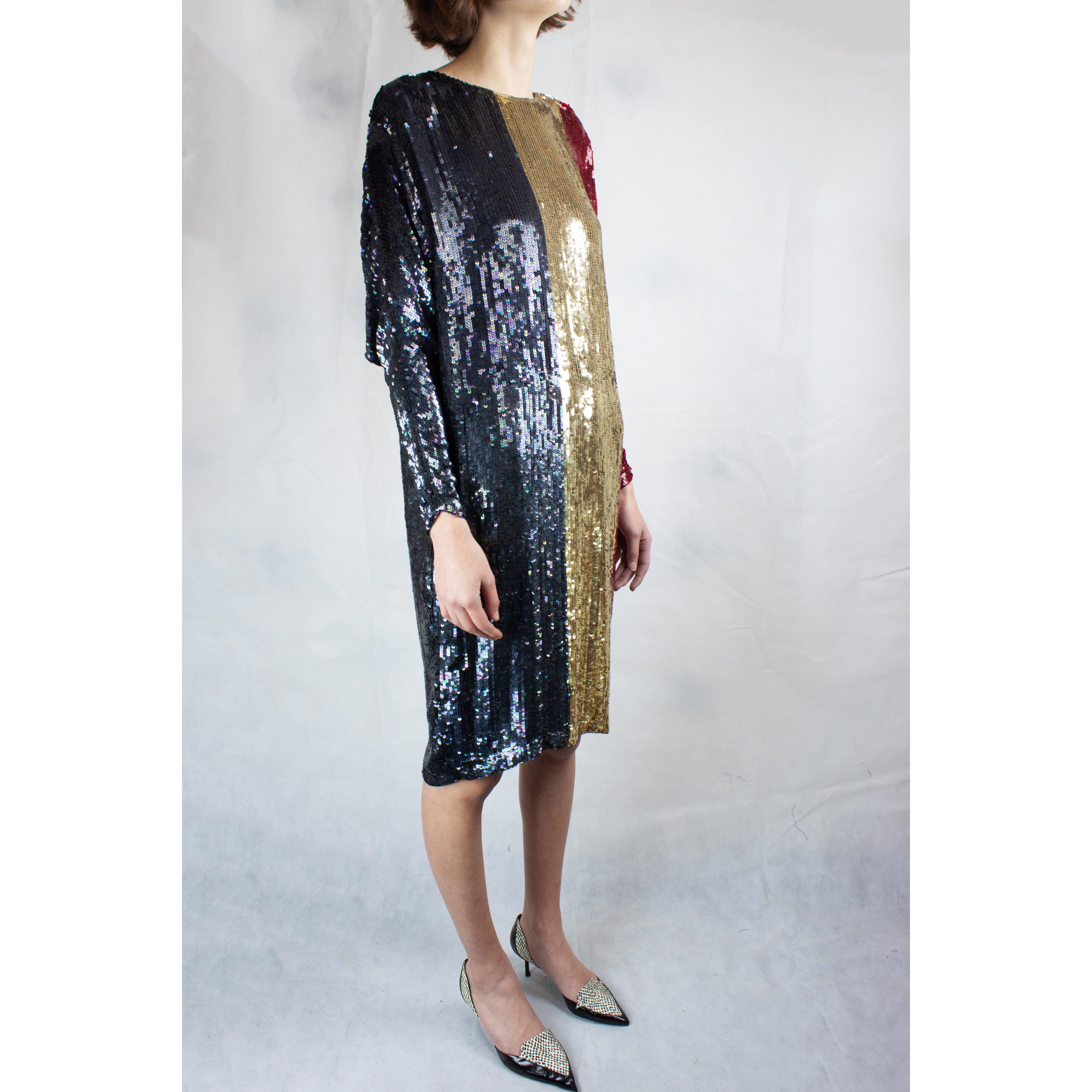 Women's Christian Dior batwings evening sequin dress. circa 1980s For Sale