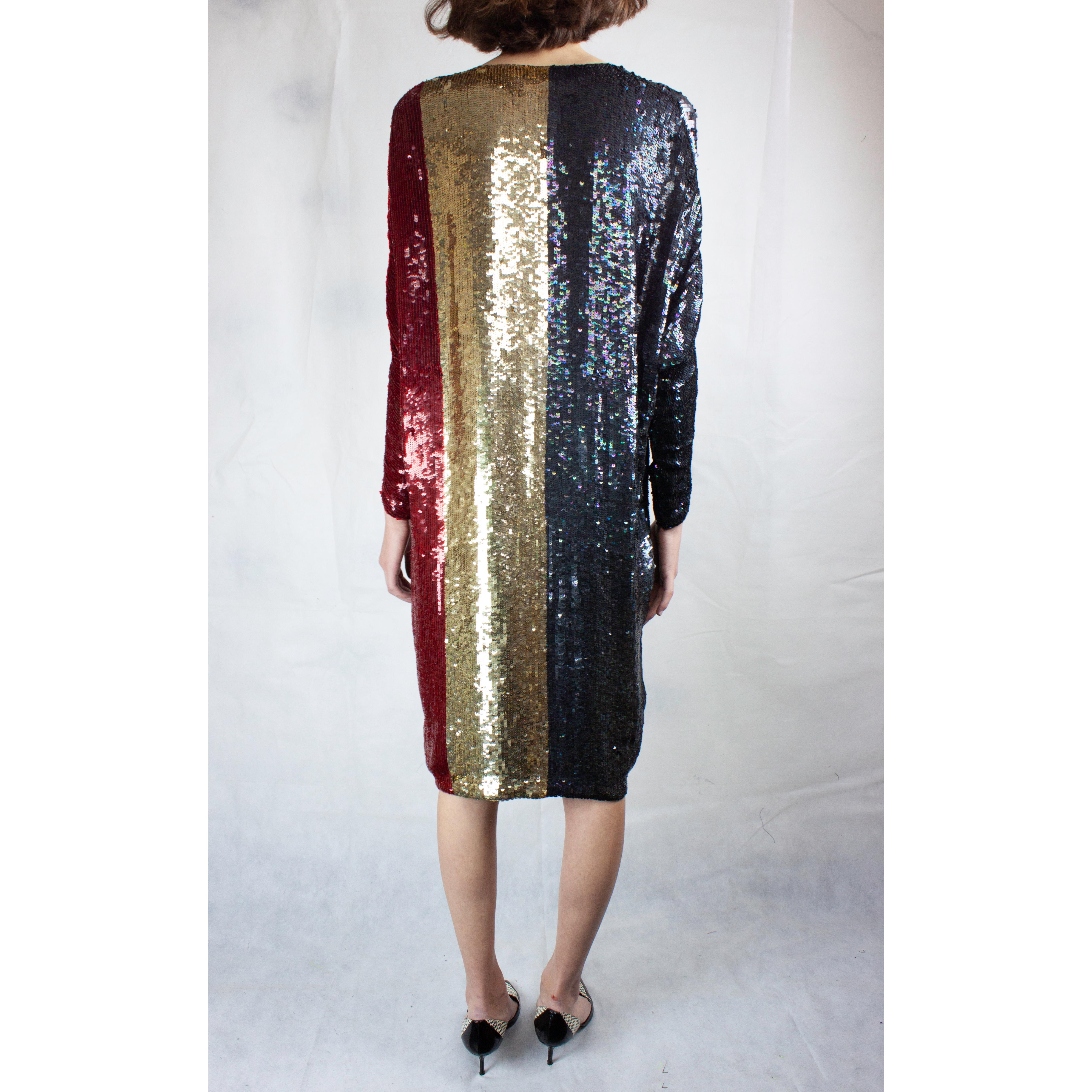 Christian Dior batwings evening sequin dress. circa 1980s For Sale 1