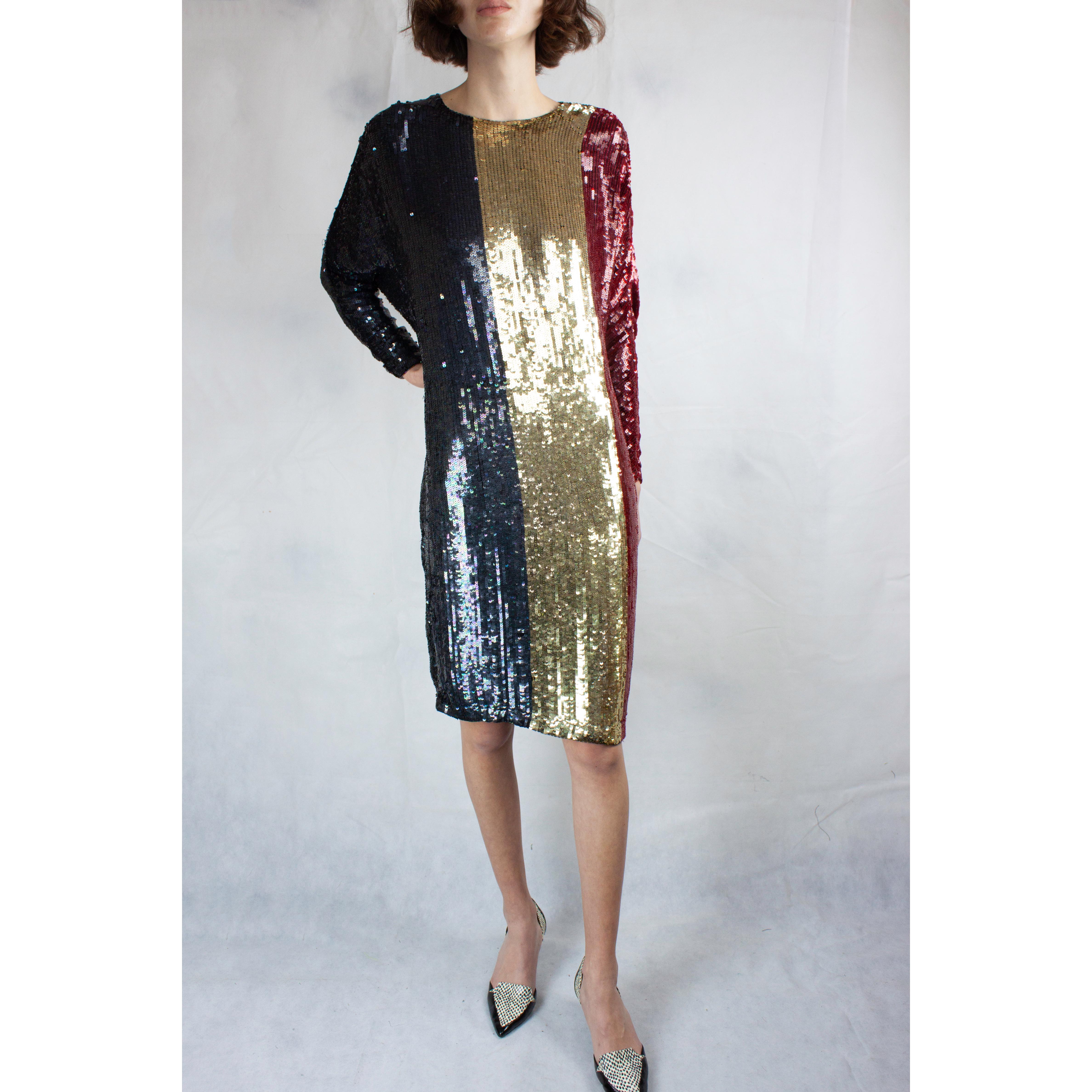 Christian Dior batwings evening sequin dress. circa 1980s For Sale 2
