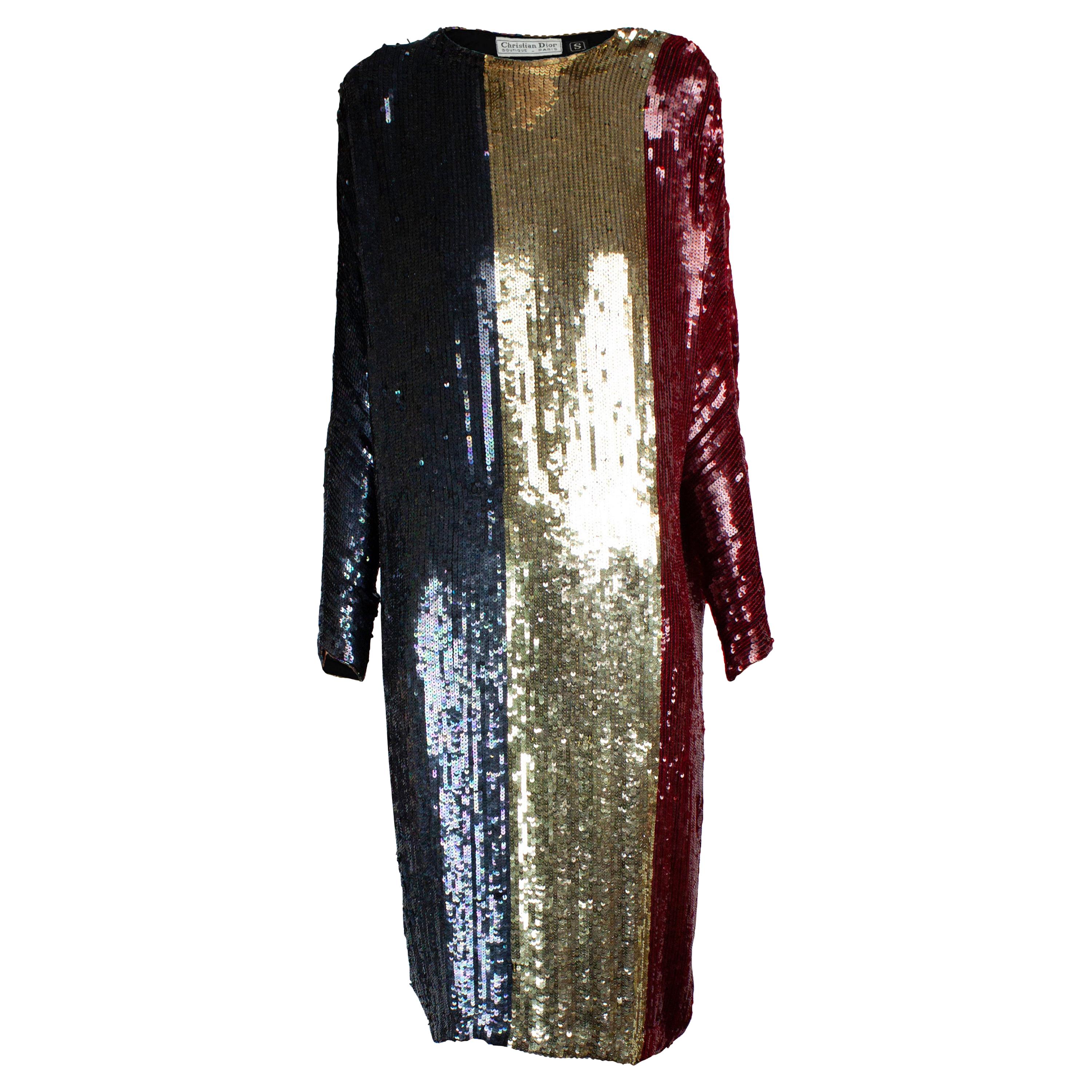 Christian Dior batwings evening sequin dress. circa 1980s For Sale