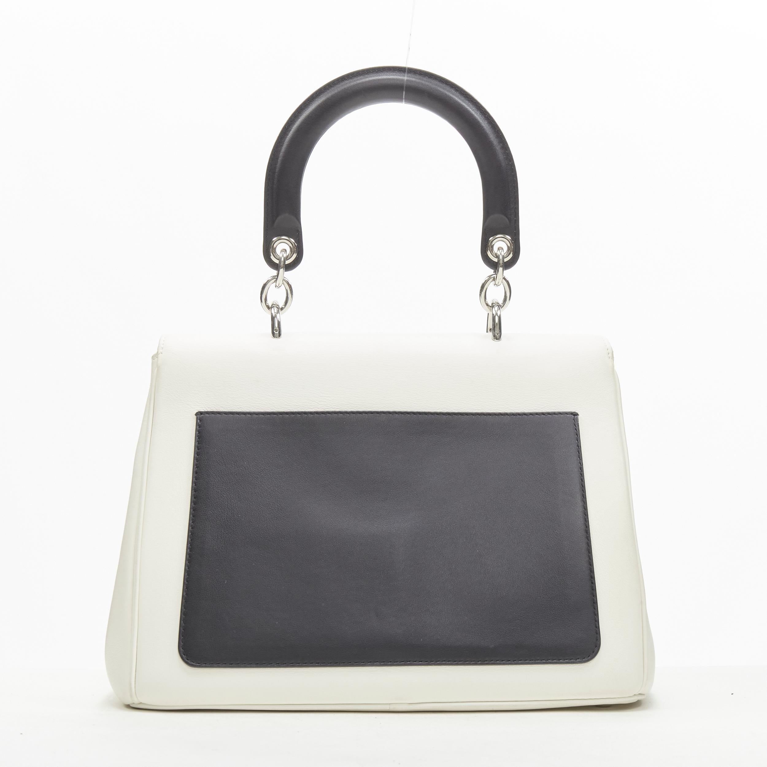 CHRISTIAN DIOR BE Dior black white leather logo charm flap satchel bag In Good Condition In Hong Kong, NT