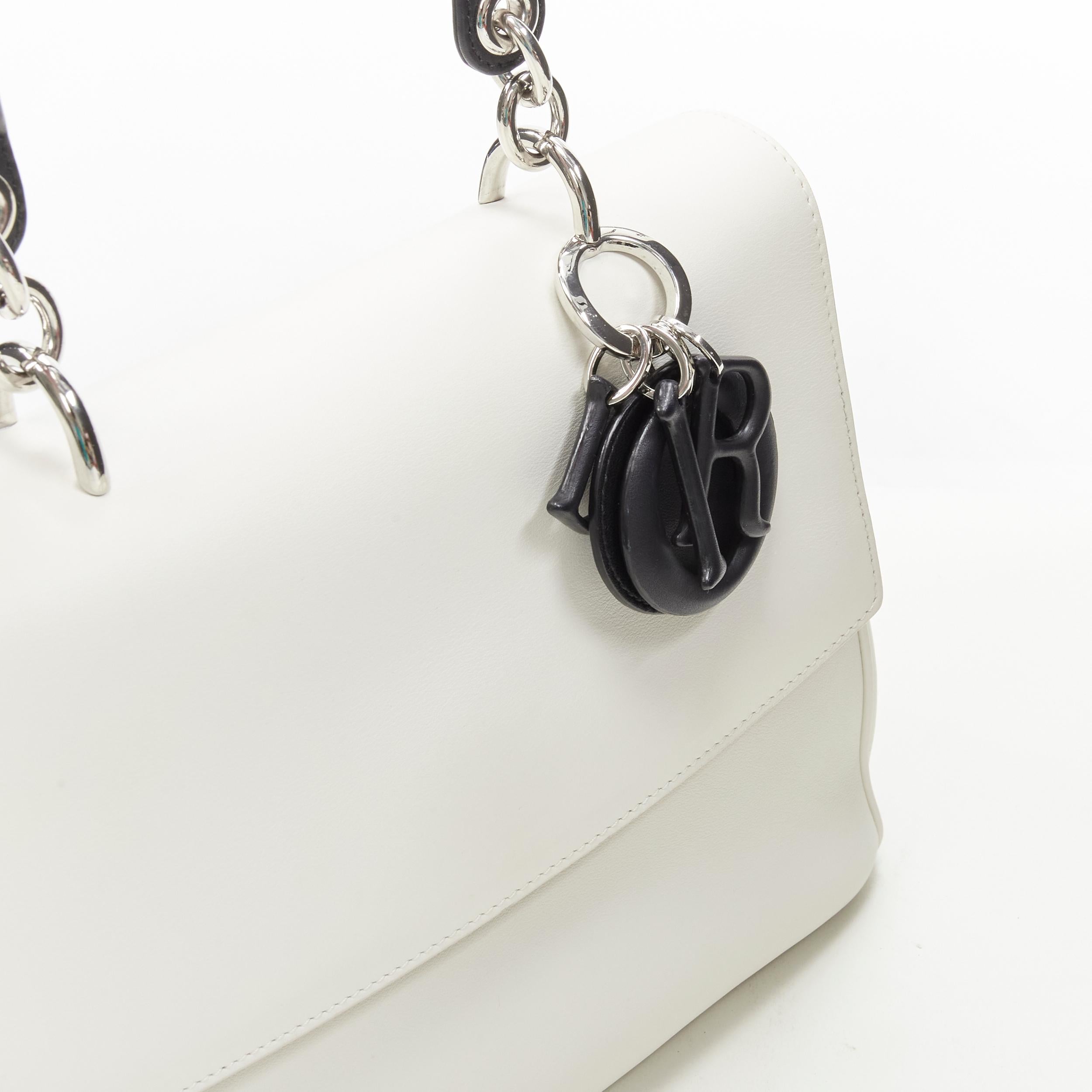 CHRISTIAN DIOR BE Dior black white leather logo charm flap satchel bag 1