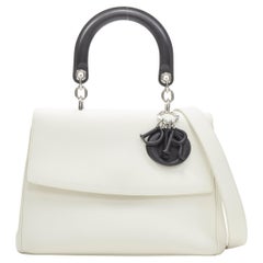 CHRISTIAN DIOR BE Dior black white leather logo charm flap satchel bag