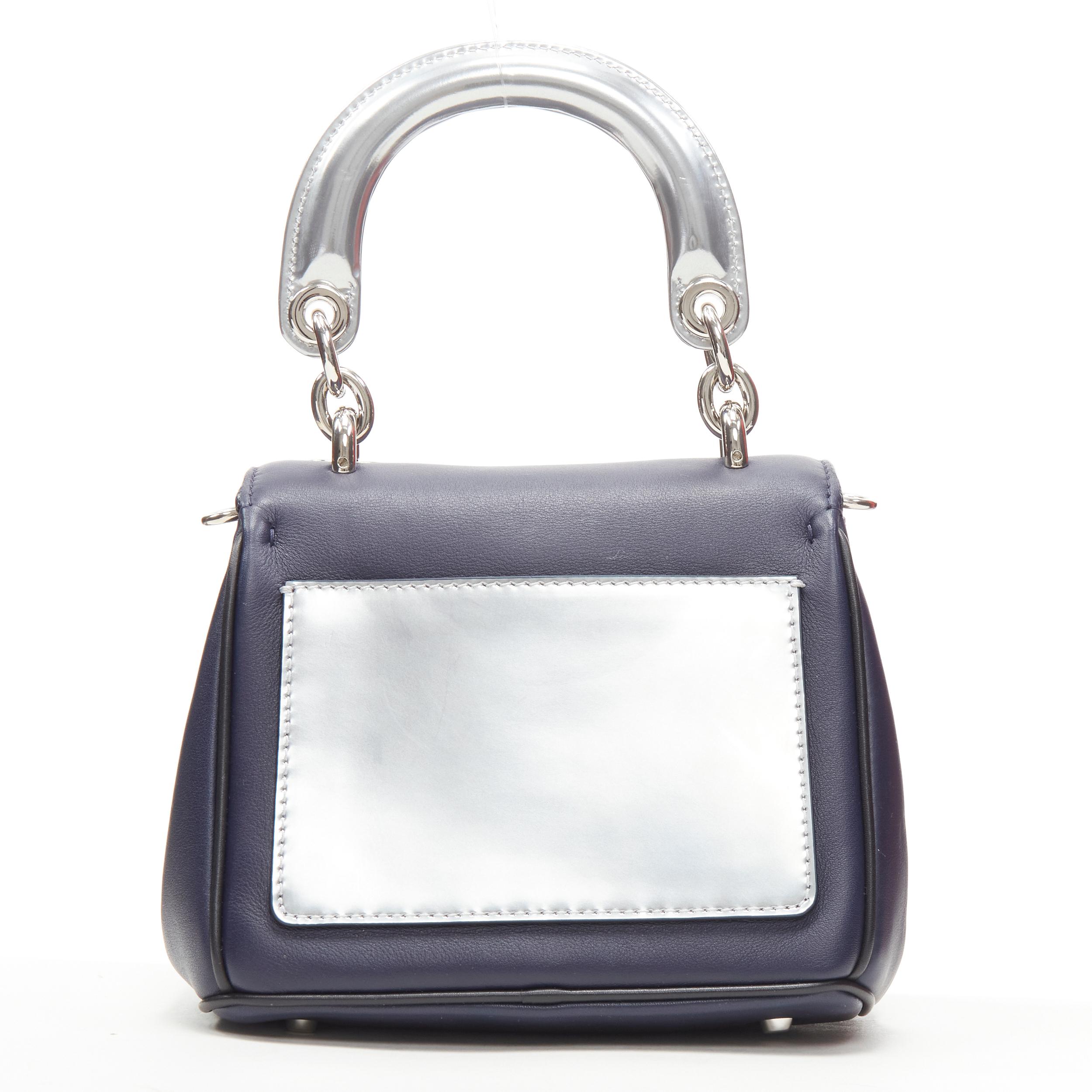 Black CHRISTIAN DIOR Be Dior Micro blue silver leather flap small shoulder bag