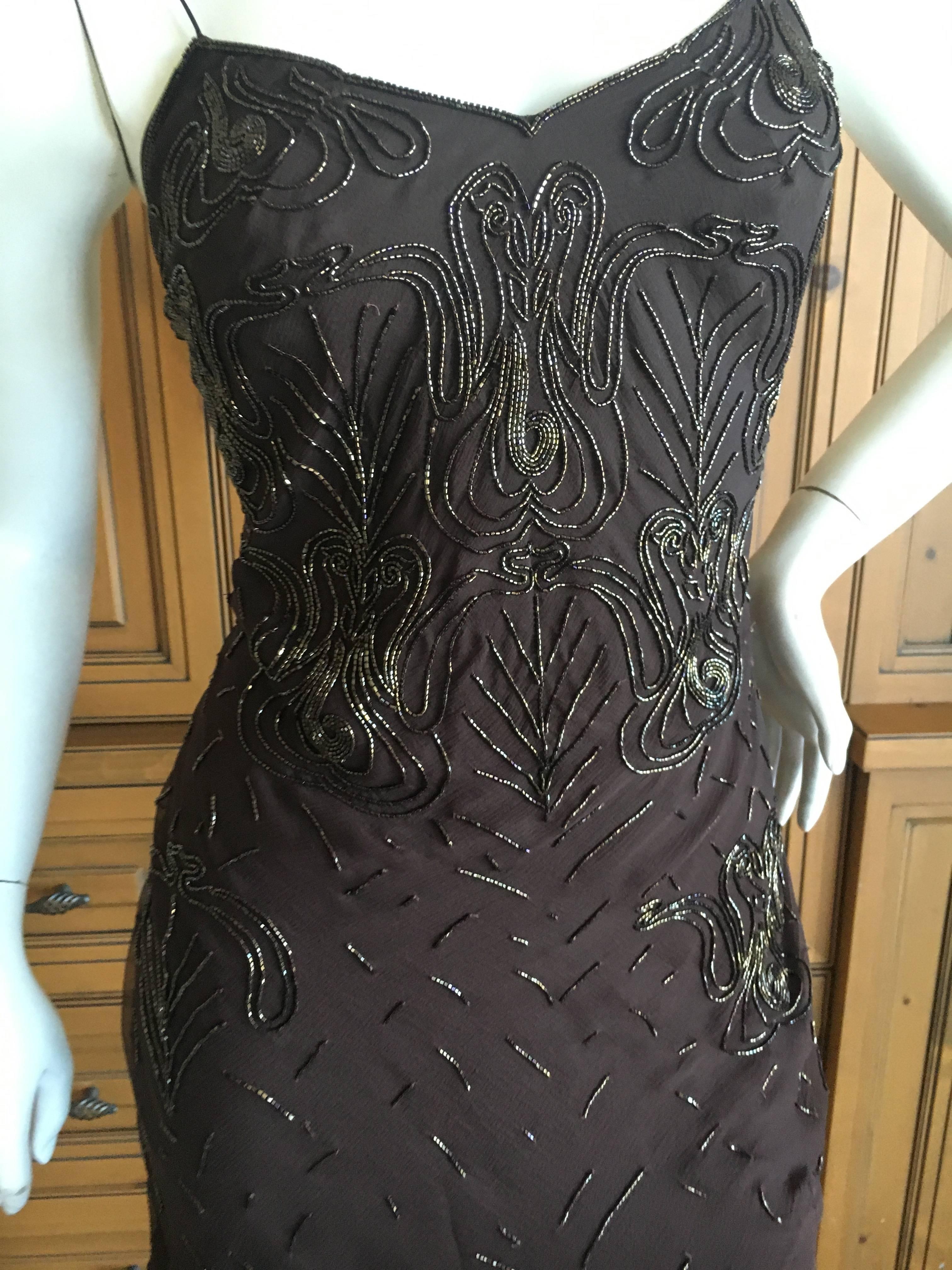 Black Christian Dior Bead Embellished Silk Chiffon Cocktail Dress by John Galliano For Sale