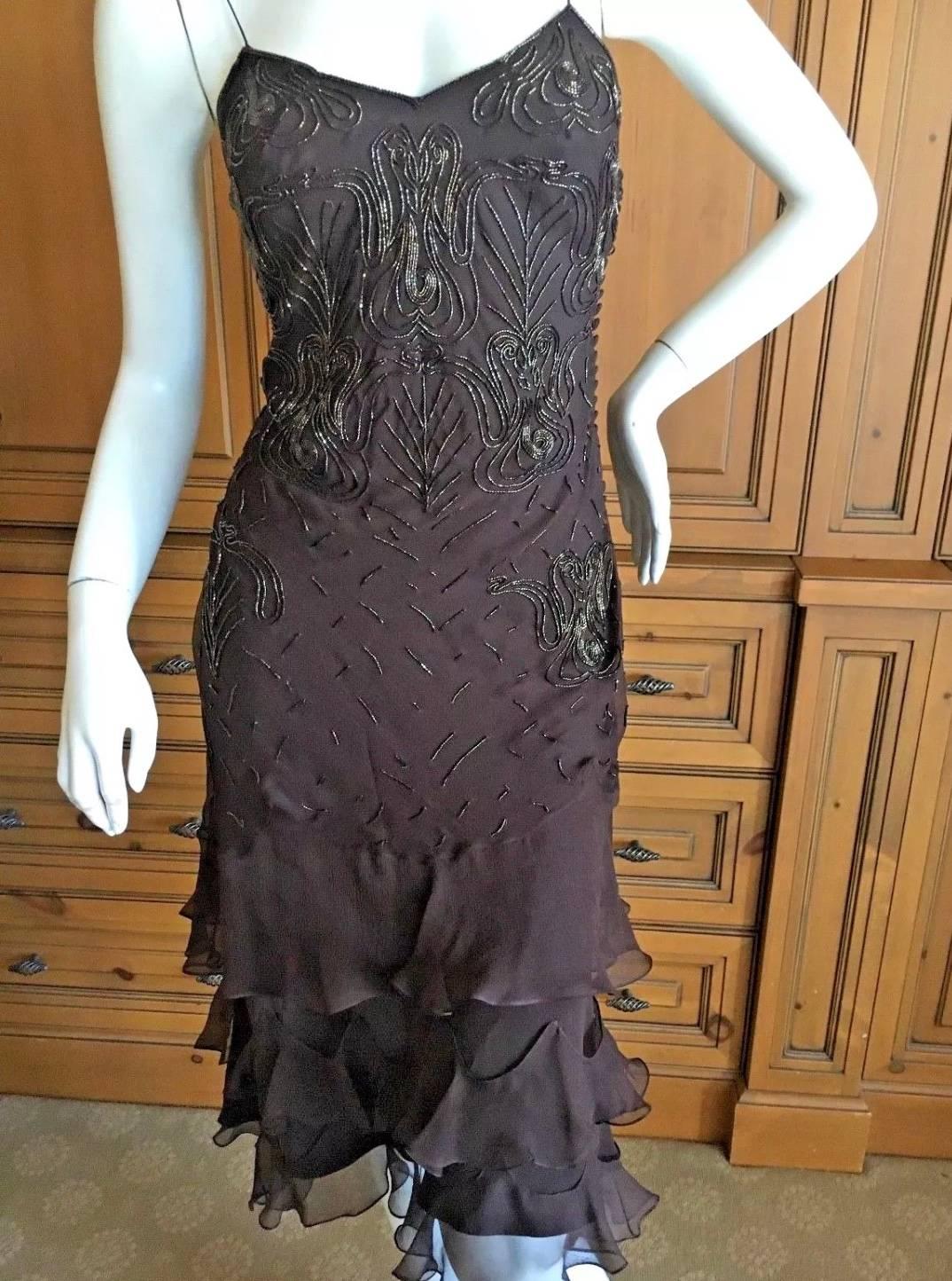 Christian Dior Bead Embellished Silk Chiffon Cocktail Dress by John Galliano In Excellent Condition For Sale In Cloverdale, CA
