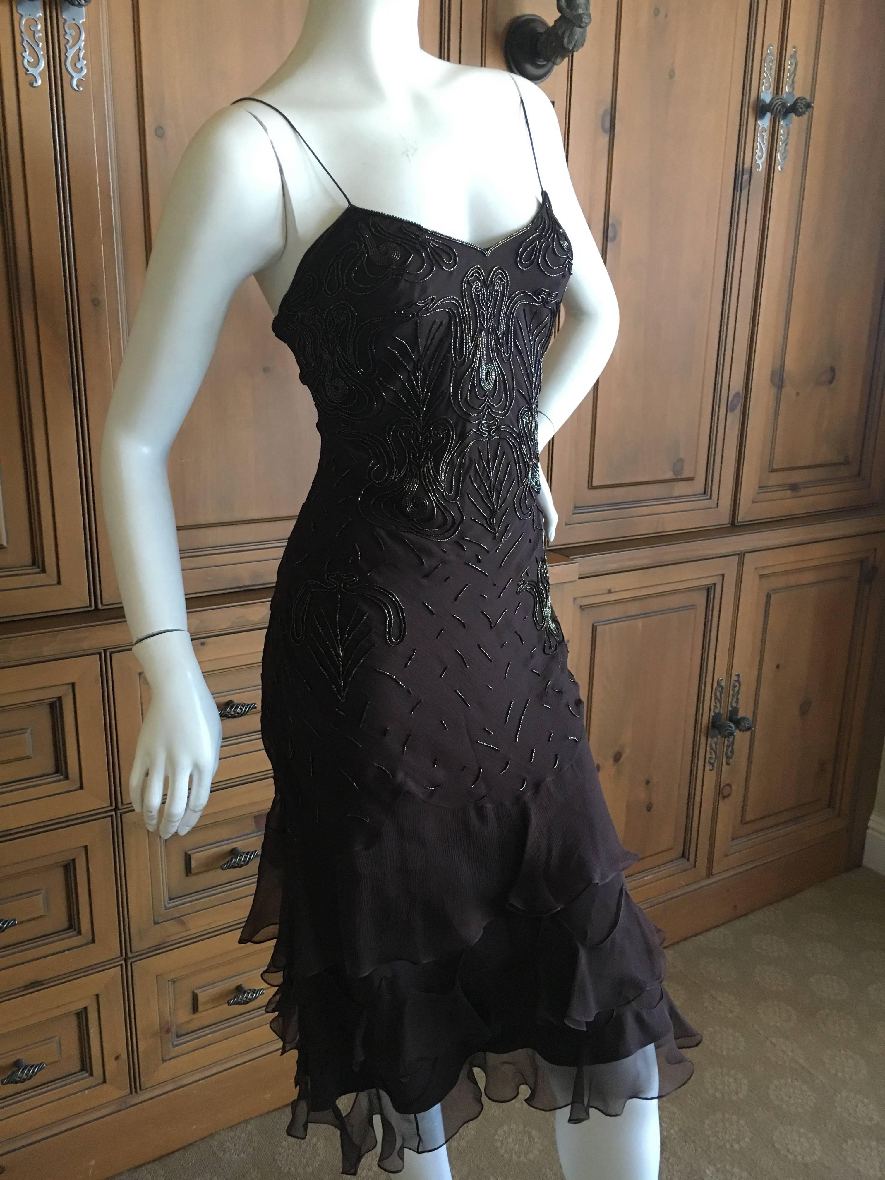 Christian Dior Bead Embellished Silk Chiffon Cocktail Dress by John Galliano For Sale 2