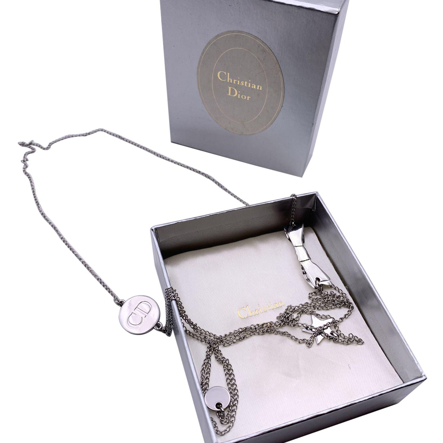 Christian Dior Beauty Silver Metal Multi Strand Ribbon Necklace In Excellent Condition In Rome, Rome