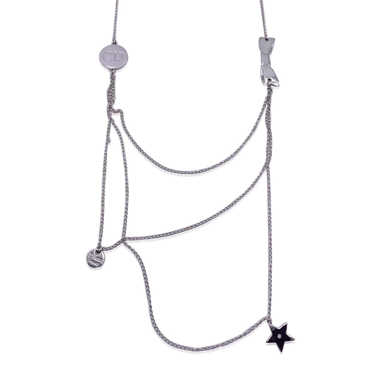 Women's Christian Dior Beauty Silver Metal Multi Strand Ribbon Necklace