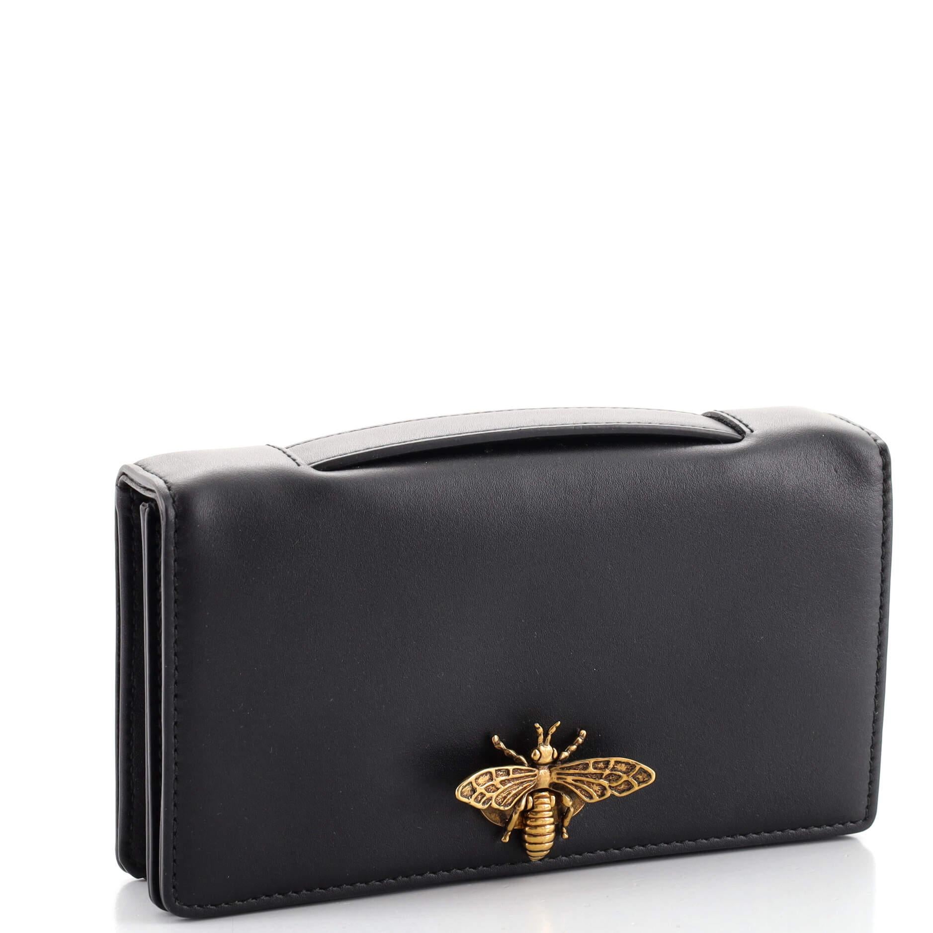 Black Christian Dior Bee Pouch Clutch Leather