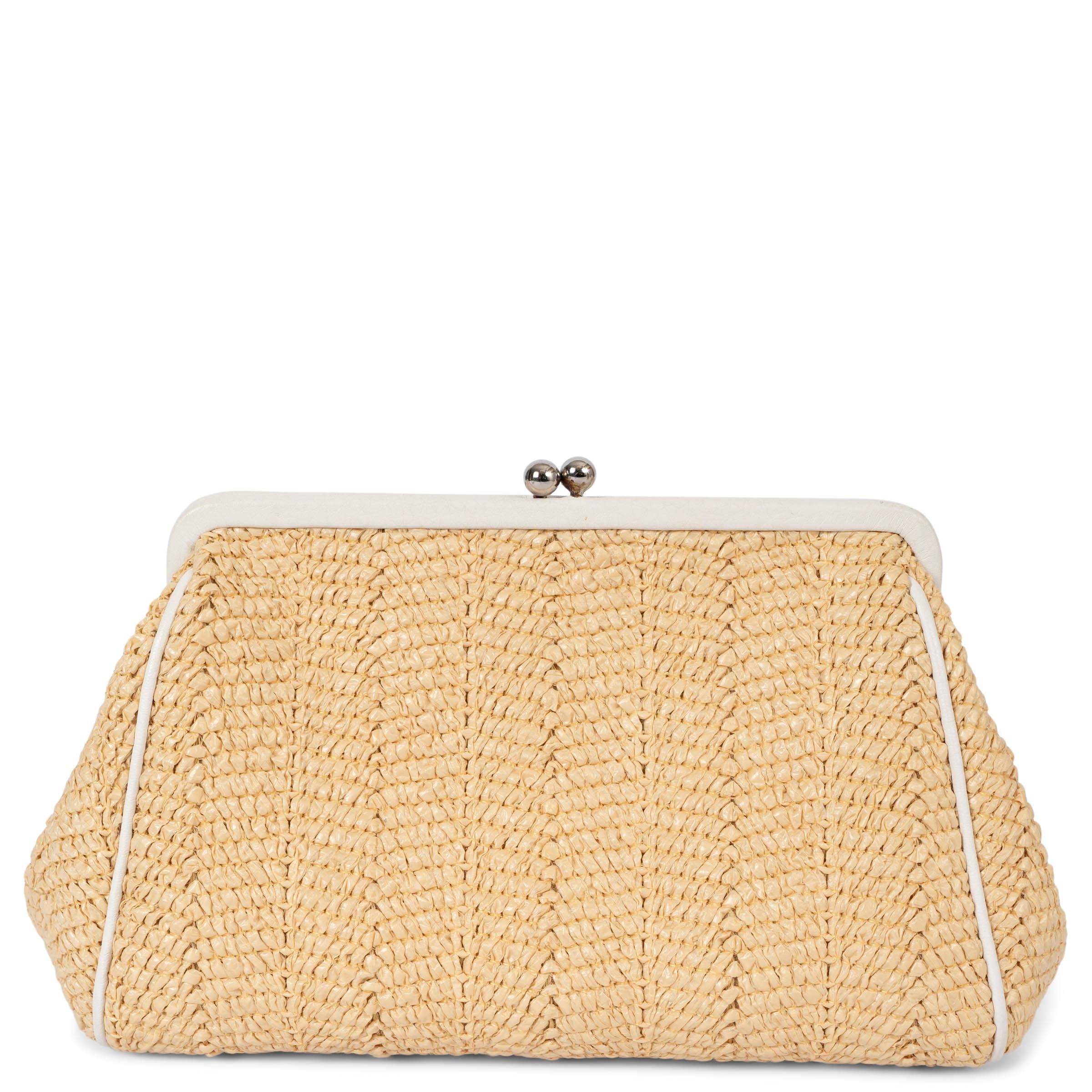 Beige CHRISTIAN DIOR beige 2005 FLORAL RAFFIA FRAME Clutch Bag