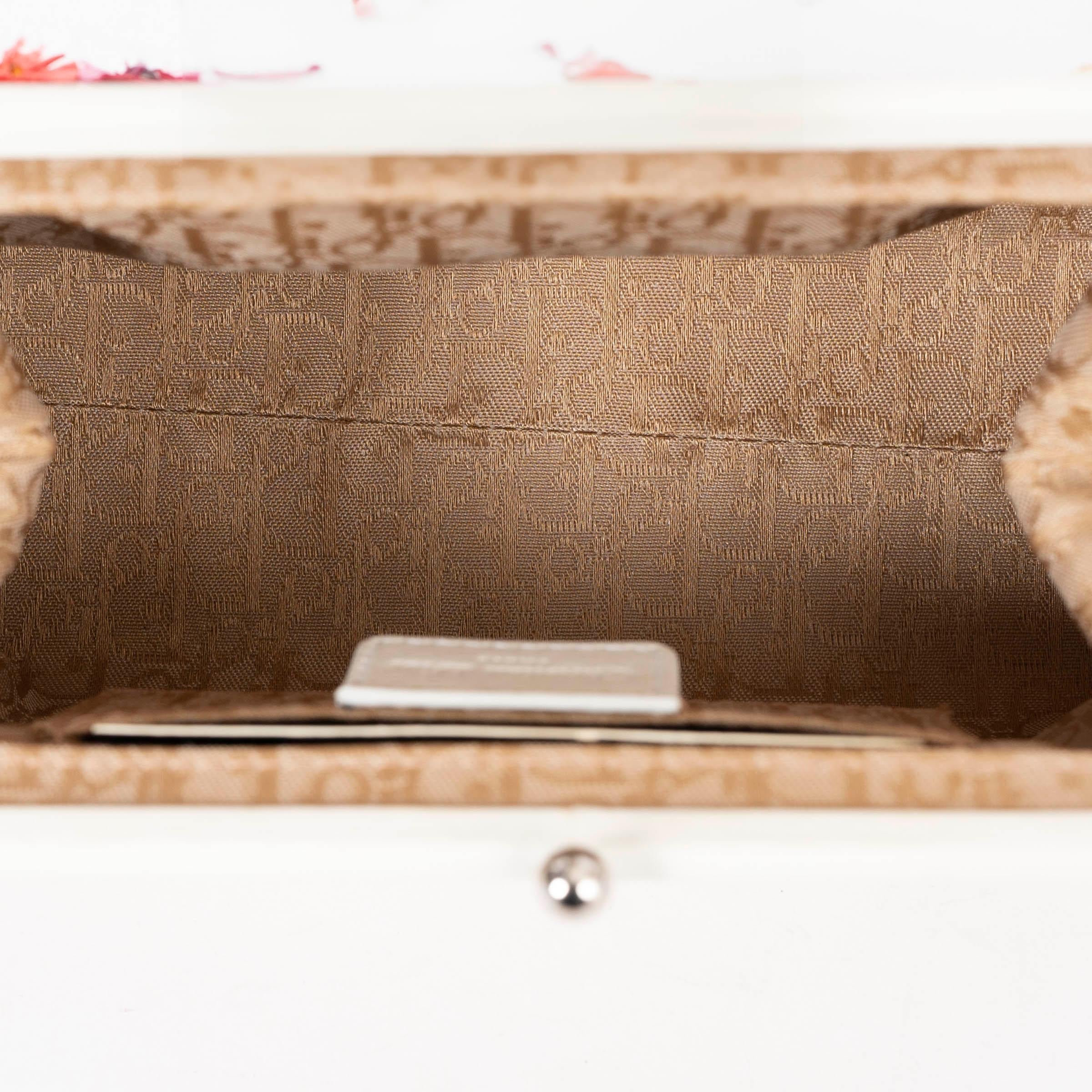 CHRISTIAN DIOR beige 2005 FLORAL RAFFIA FRAME Clutch Bag 1