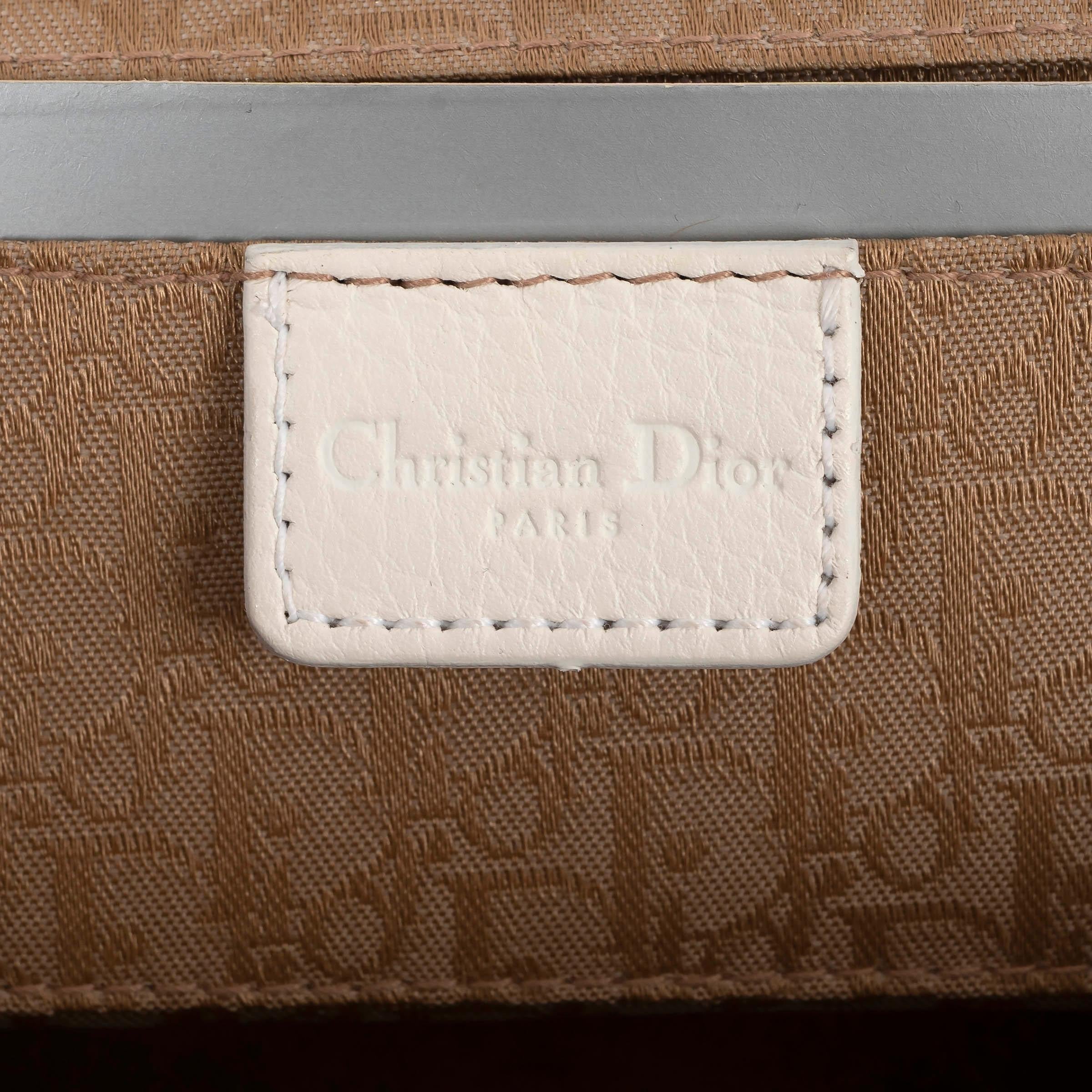 CHRISTIAN DIOR beige 2005 FLORAL RAFFIA FRAME Clutch Bag 2