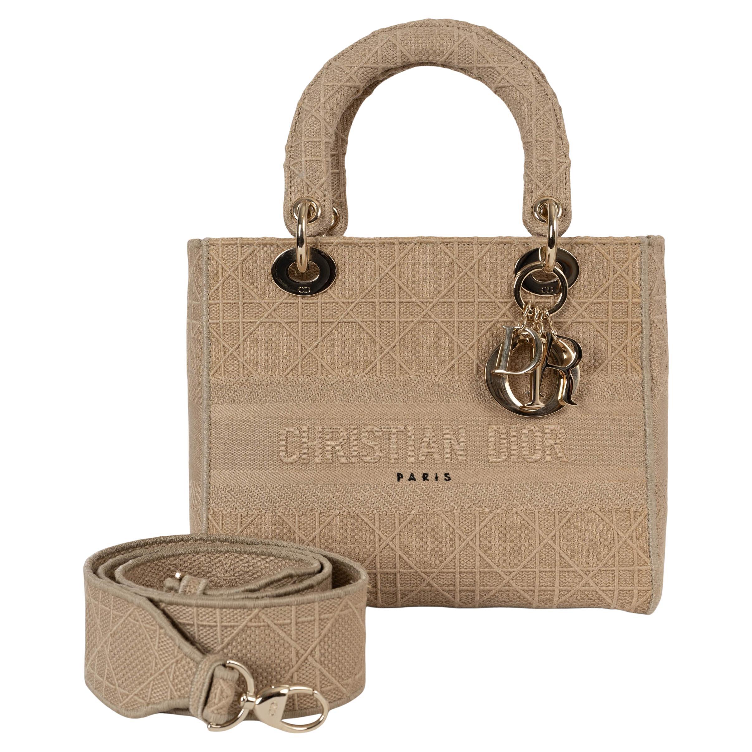 CHRISTIAN DIOR beige 2020 CANNAGE MEDIUM D-LITE TOTE Bag