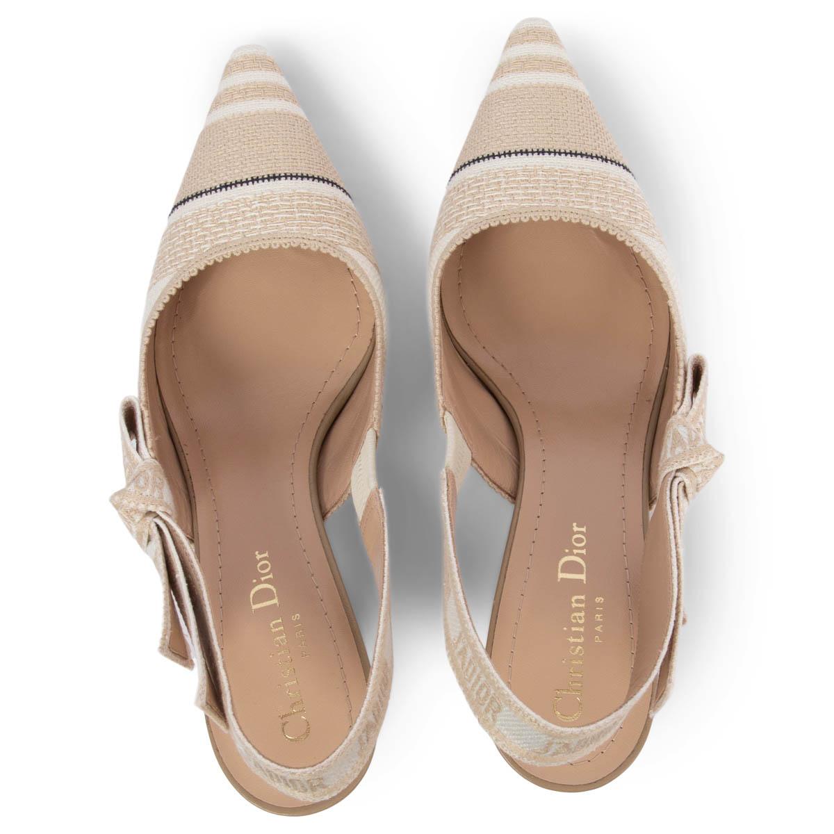 CHRISTIAN DIOR beige 2020 STRIPED CANVAS J'ADIOR POINTED TOE Slingbacks Shoes 37 For Sale 1