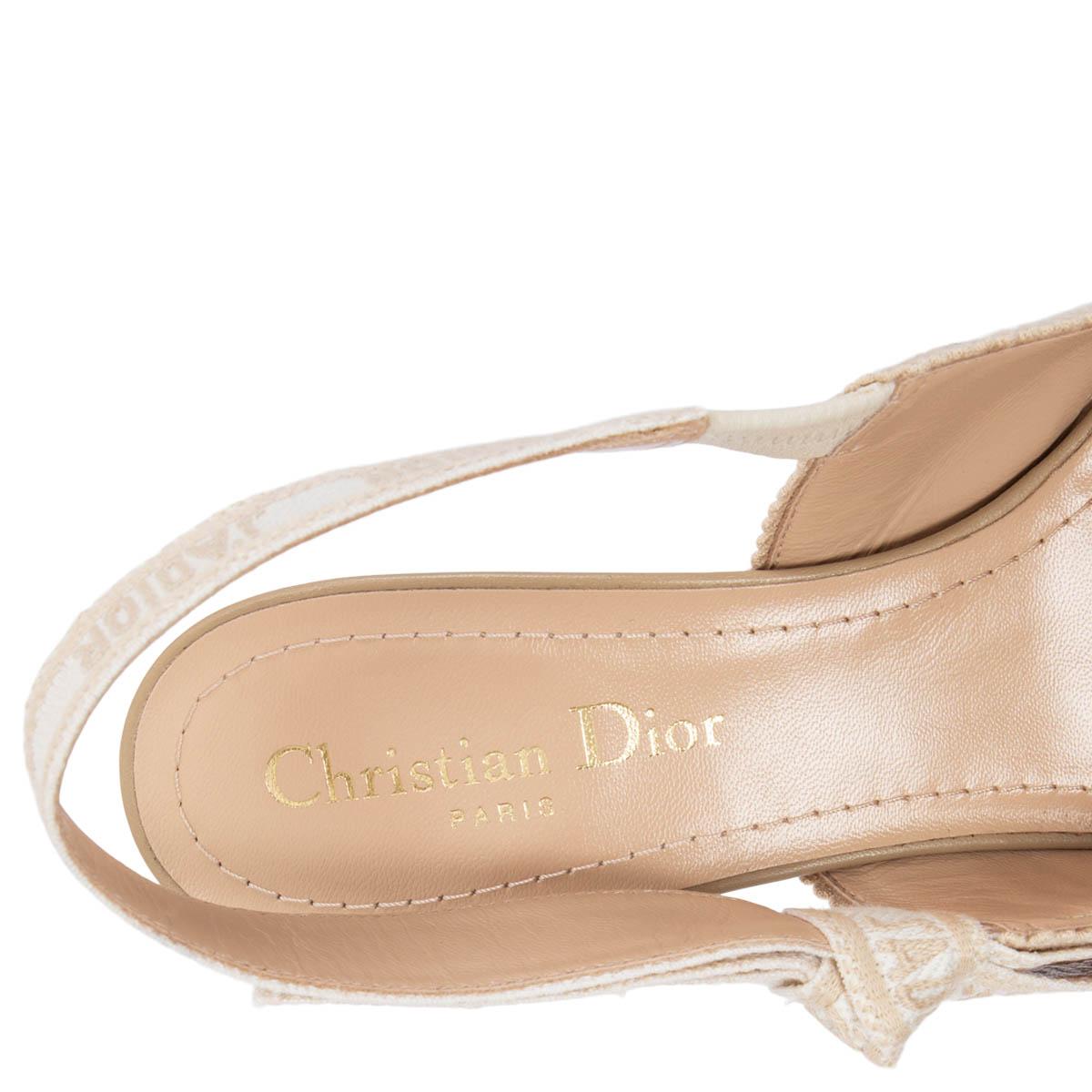CHRISTIAN DIOR beige 2020 STRIPED CANVAS J'ADIOR POINTED TOE Slingbacks Shoes 37 For Sale 2