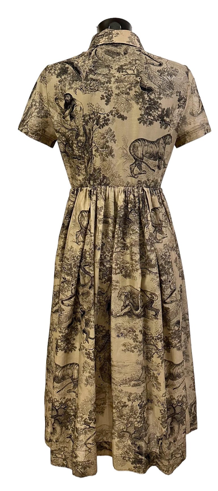 Christian Dior Beige and Black Toile de Jouy Cotton Voile Shirt Dress